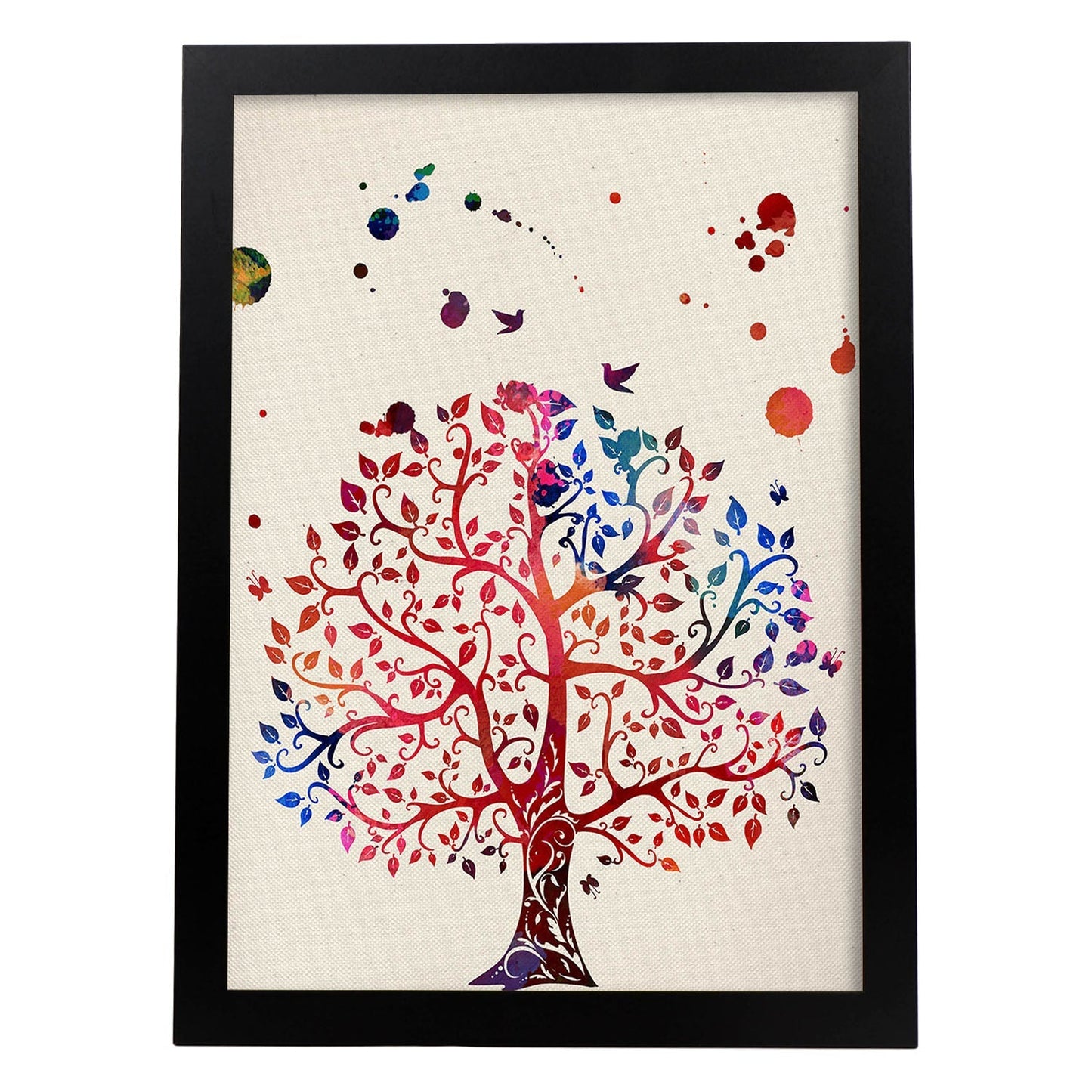 Poster de Árbol con diseño acuarela. Mix de láminas con estilo acuarela-Artwork-Nacnic-A3-Marco Negro-Nacnic Estudio SL