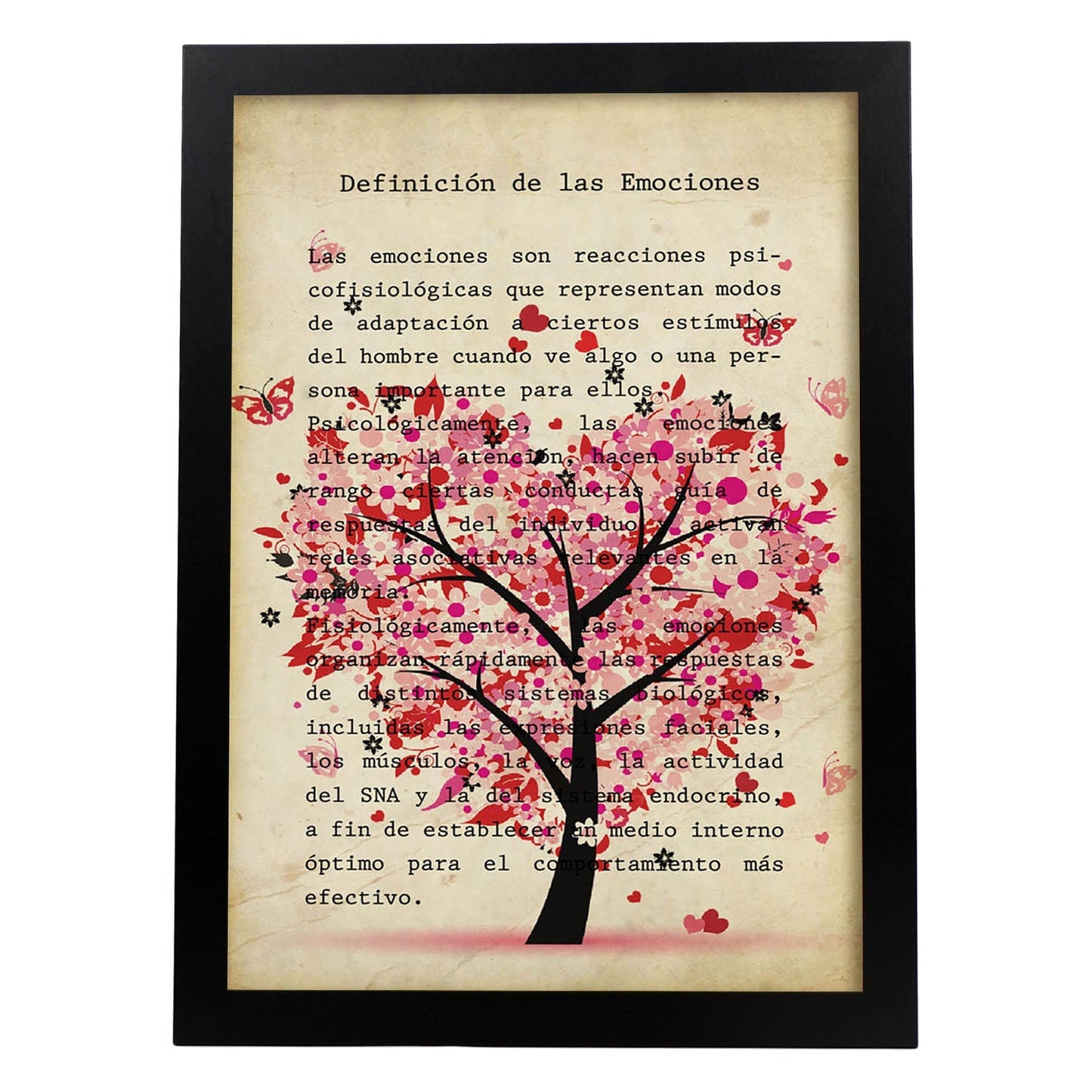 Poster de Arbol corazon rosa. Láminas románticas de amor con definiciones. Ilustraciones para tu pareja, familia, mujer, ...-Artwork-Nacnic-A3-Marco Negro-Nacnic Estudio SL