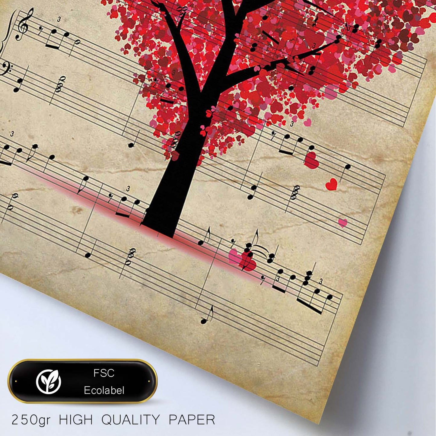 Poster de Arbol corazon sobre partitura. Láminas de imágenes con partituras. Diseño de música para el hogar.-Artwork-Nacnic-Nacnic Estudio SL