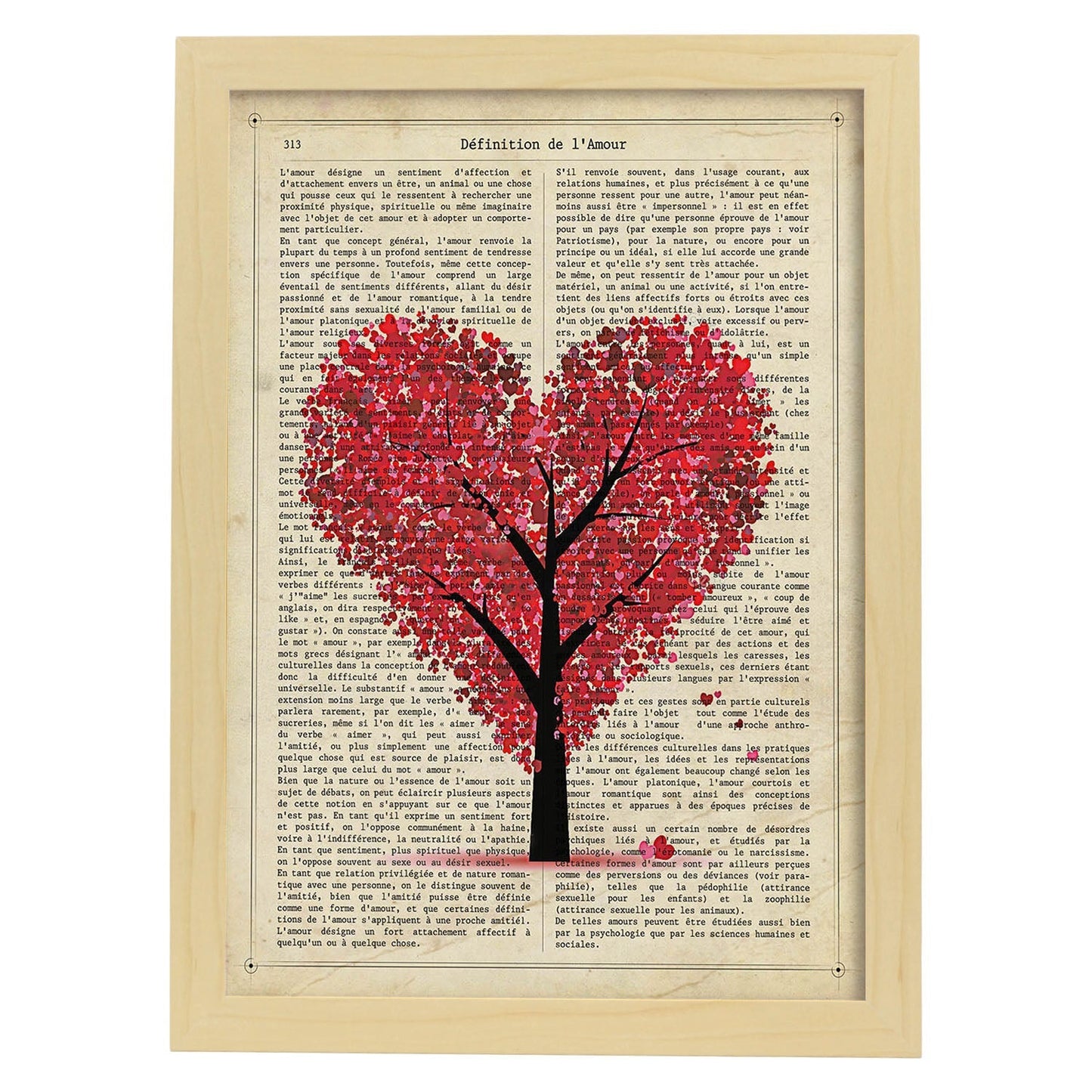 Poster de Arbol corazon. Láminas románticas de amor con definiciones. Ilustraciones para tu pareja, familia, mujer, ...-Artwork-Nacnic-A3-Marco Madera clara-Nacnic Estudio SL