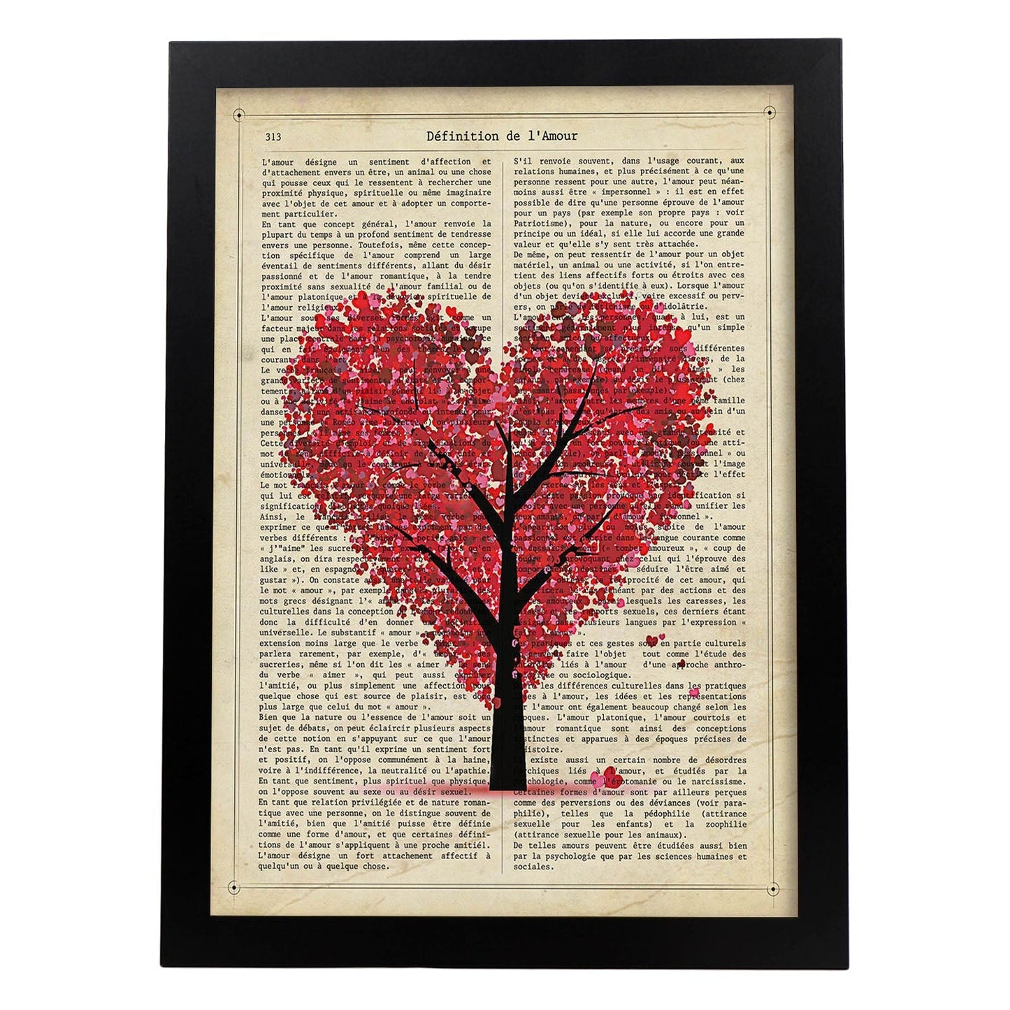 Poster de Arbol corazon. Láminas románticas de amor con definiciones. Ilustraciones para tu pareja, familia, mujer, ...-Artwork-Nacnic-A3-Marco Negro-Nacnic Estudio SL