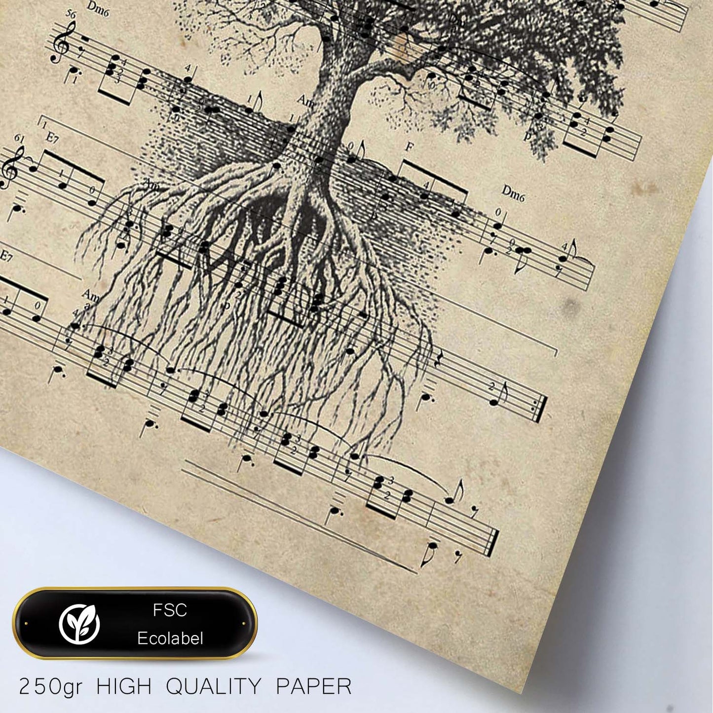 Poster de Arbol de la vida sobre partitura. Láminas de imágenes con partituras. Diseño de música para el hogar.-Artwork-Nacnic-Nacnic Estudio SL