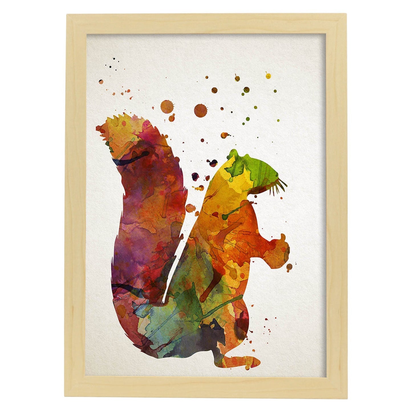 Poster de Ardilla estilo acuarela. Láminas de animales con estilo acuarela-Artwork-Nacnic-A3-Marco Madera clara-Nacnic Estudio SL