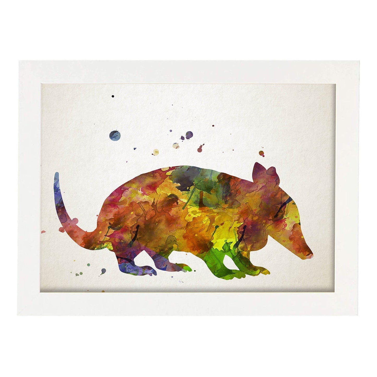 Poster de Armadillo estilo acuarela. Láminas de animales con estilo acuarela-Artwork-Nacnic-A4-Marco Blanco-Nacnic Estudio SL
