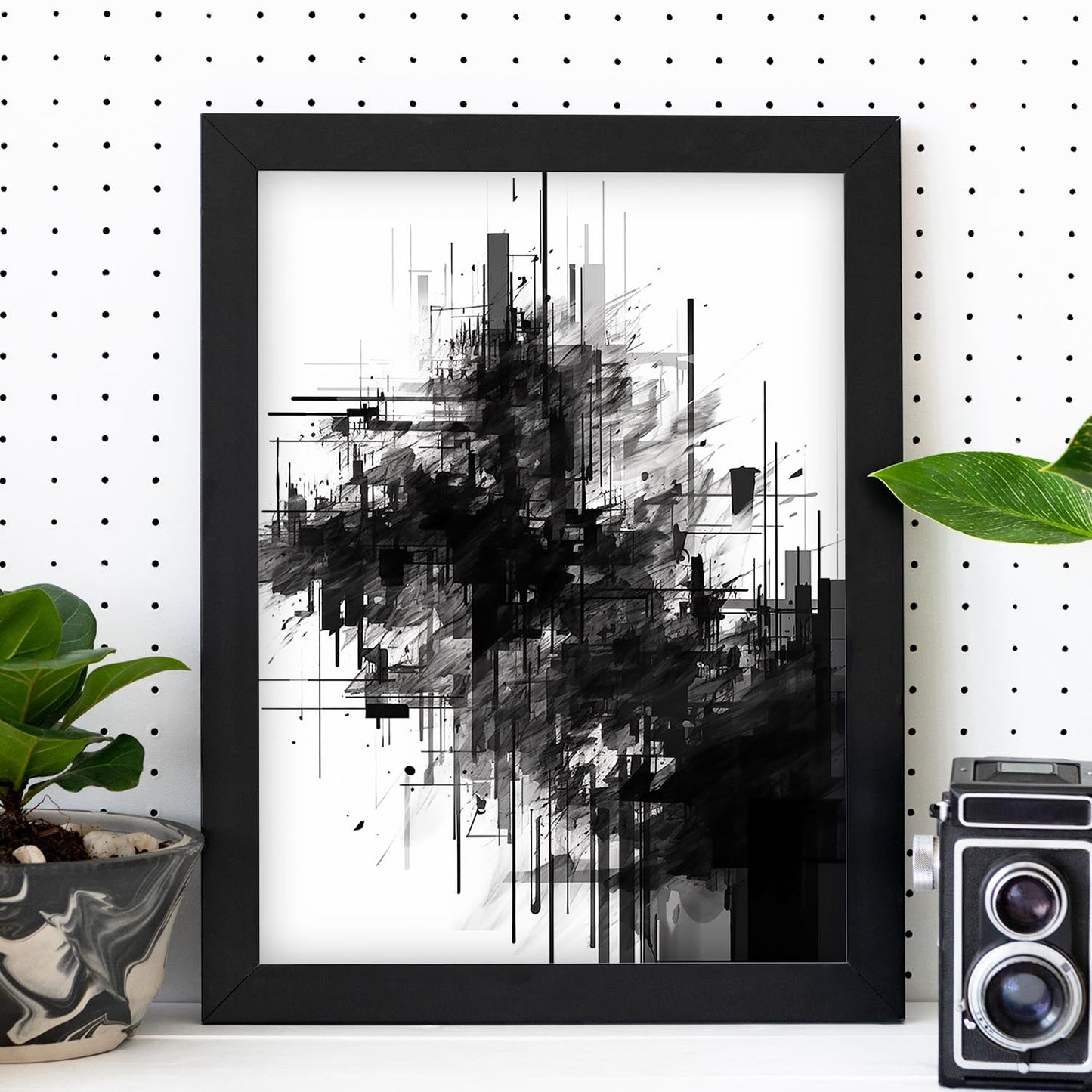 Lámina de Arte Minimalista en Tinta Negra y Blanca