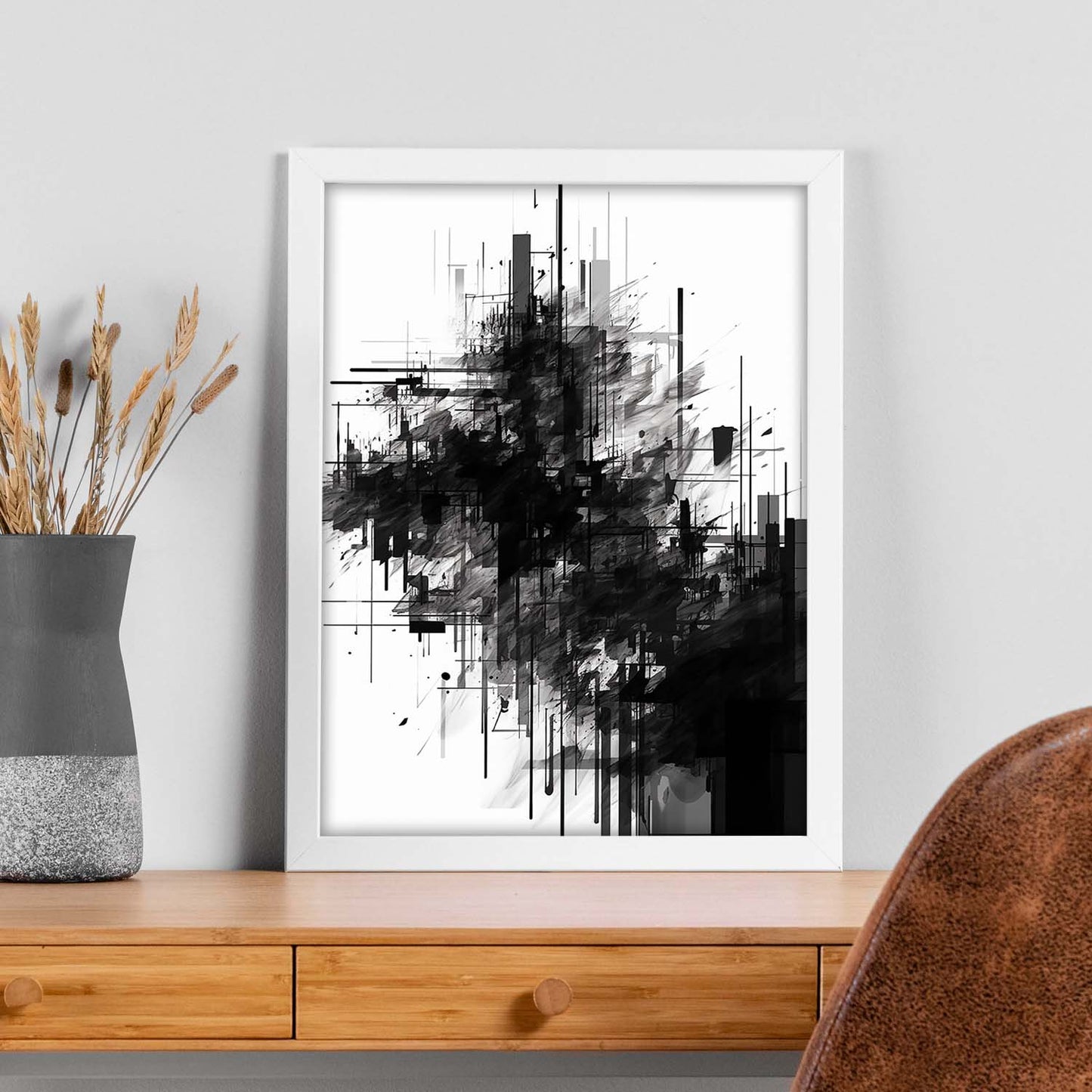 Lámina de Arte Minimalista en Tinta Negra y Blanca
