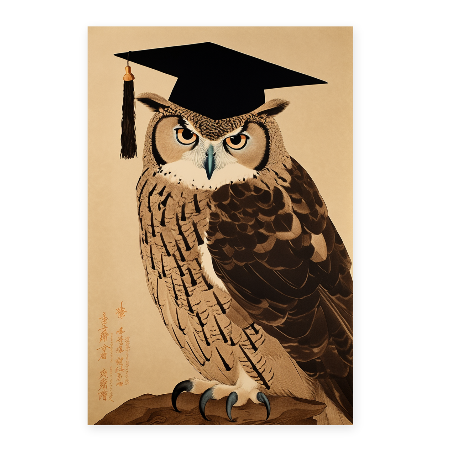 Póster Ukiyo-e del Búho Sabio Graduado