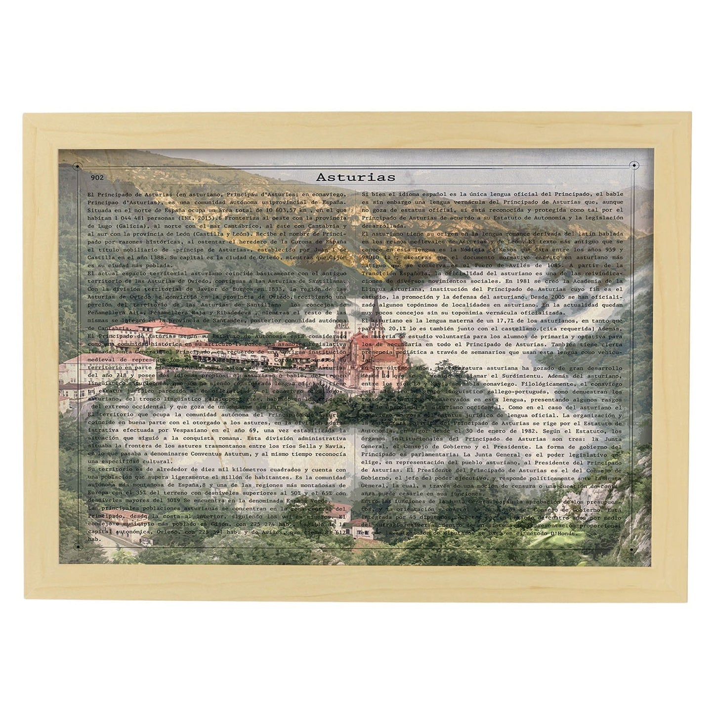 Poster de Asturias. Láminas de comunidades autónomas de España.-Artwork-Nacnic-A3-Marco Madera clara-Nacnic Estudio SL