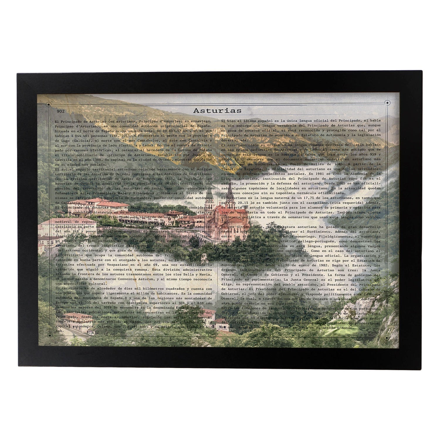 Poster de Asturias. Láminas de comunidades autónomas de España.-Artwork-Nacnic-A4-Marco Negro-Nacnic Estudio SL