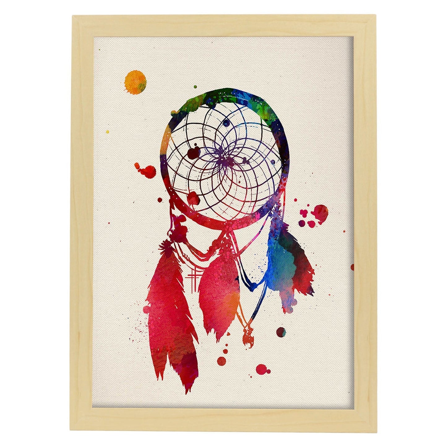 Poster de Atrapasueños con diseño acuarela. Mix de láminas con estilo acuarela-Artwork-Nacnic-A4-Marco Madera clara-Nacnic Estudio SL
