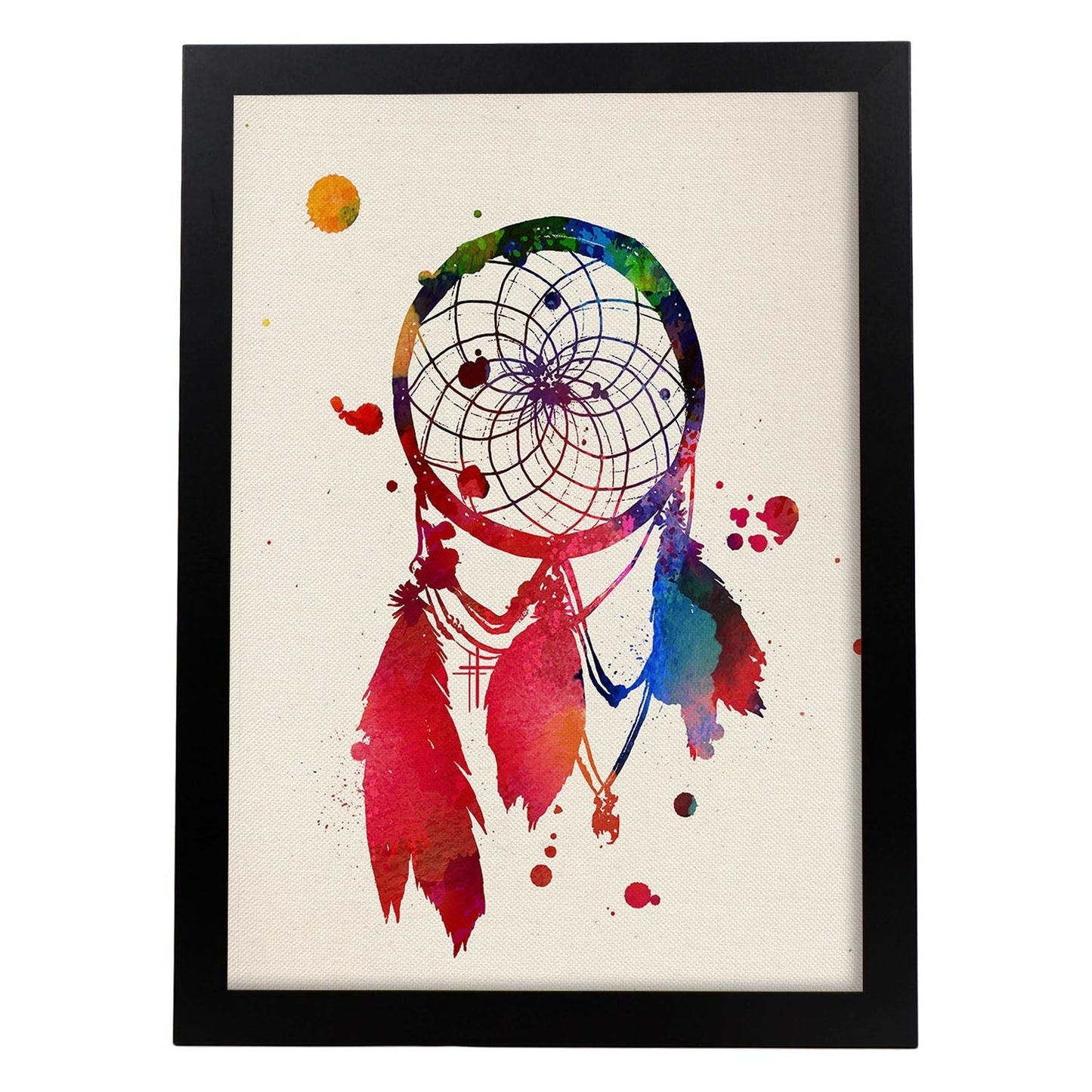 Poster de Atrapasueños con diseño acuarela. Mix de láminas con estilo acuarela-Artwork-Nacnic-A4-Marco Negro-Nacnic Estudio SL