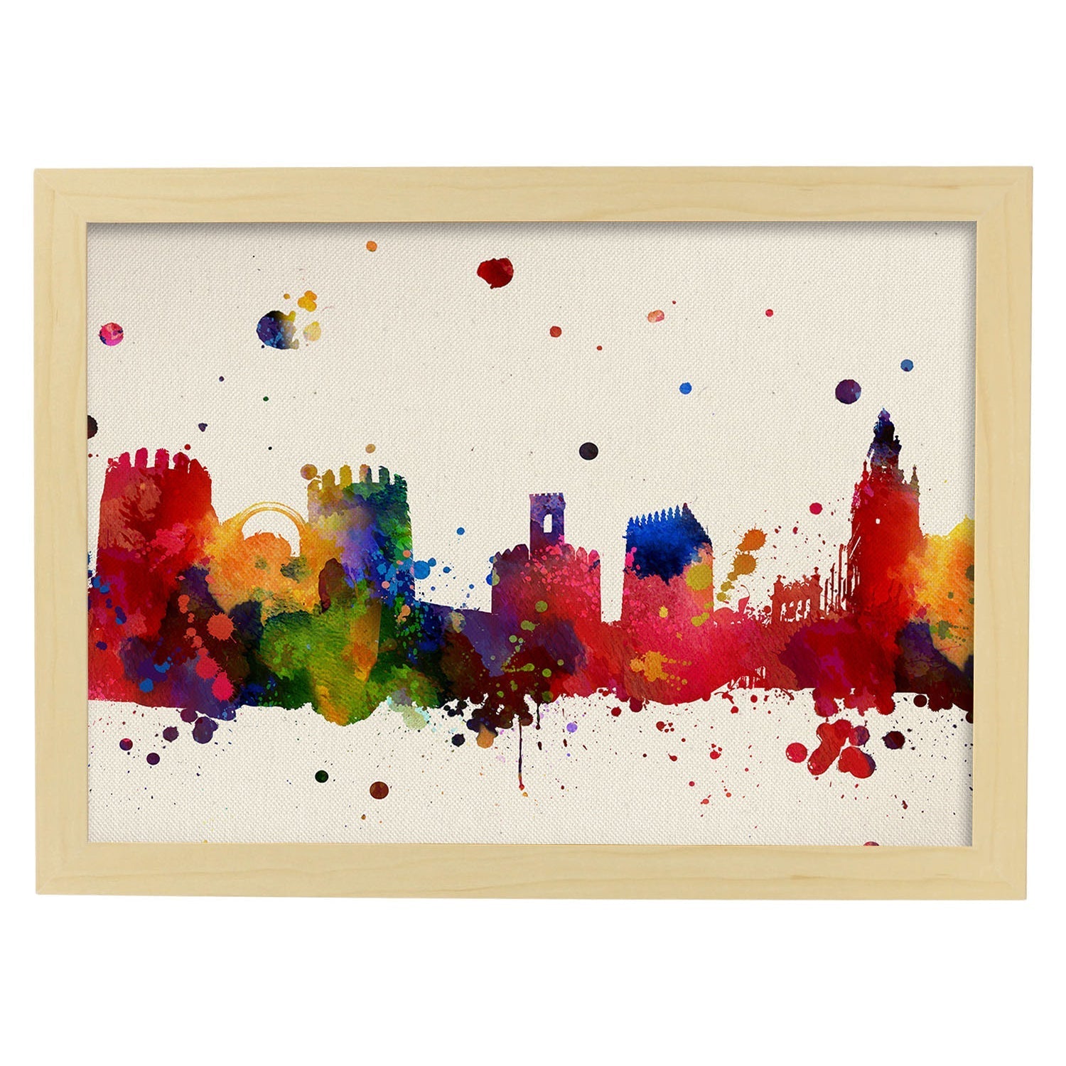 Poster de Badajoz. Láminas e ilustraciones de ciudades, comunidades, y mapas de España.-Artwork-Nacnic-A3-Marco Madera clara-Nacnic Estudio SL