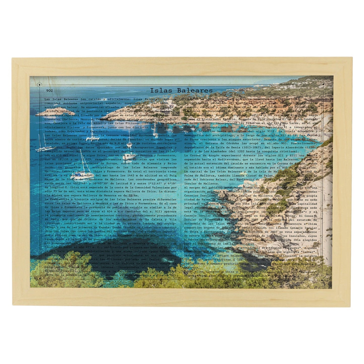 Poster de Baleares. Láminas de comunidades autónomas de España.-Artwork-Nacnic-A3-Marco Madera clara-Nacnic Estudio SL
