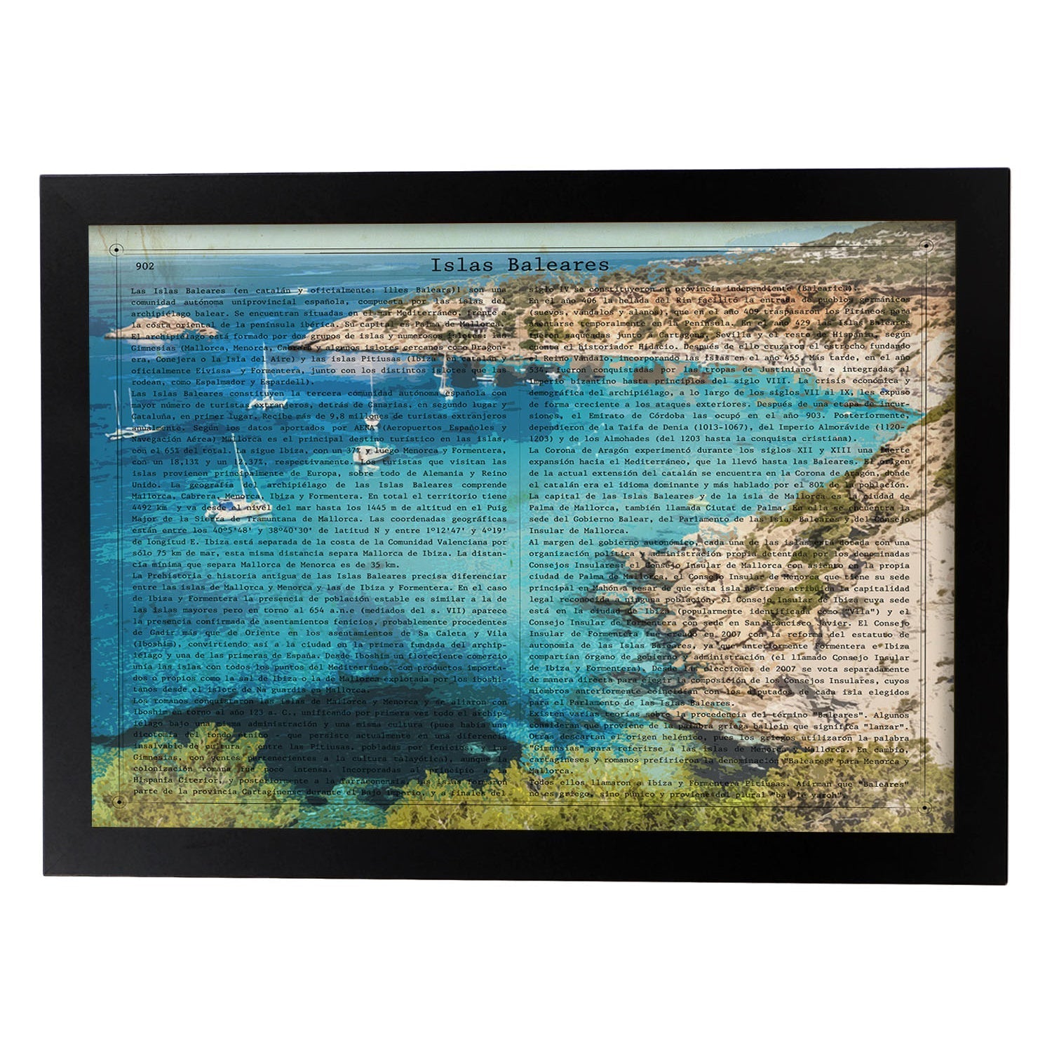 Poster de Baleares. Láminas de comunidades autónomas de España.-Artwork-Nacnic-A4-Marco Negro-Nacnic Estudio SL