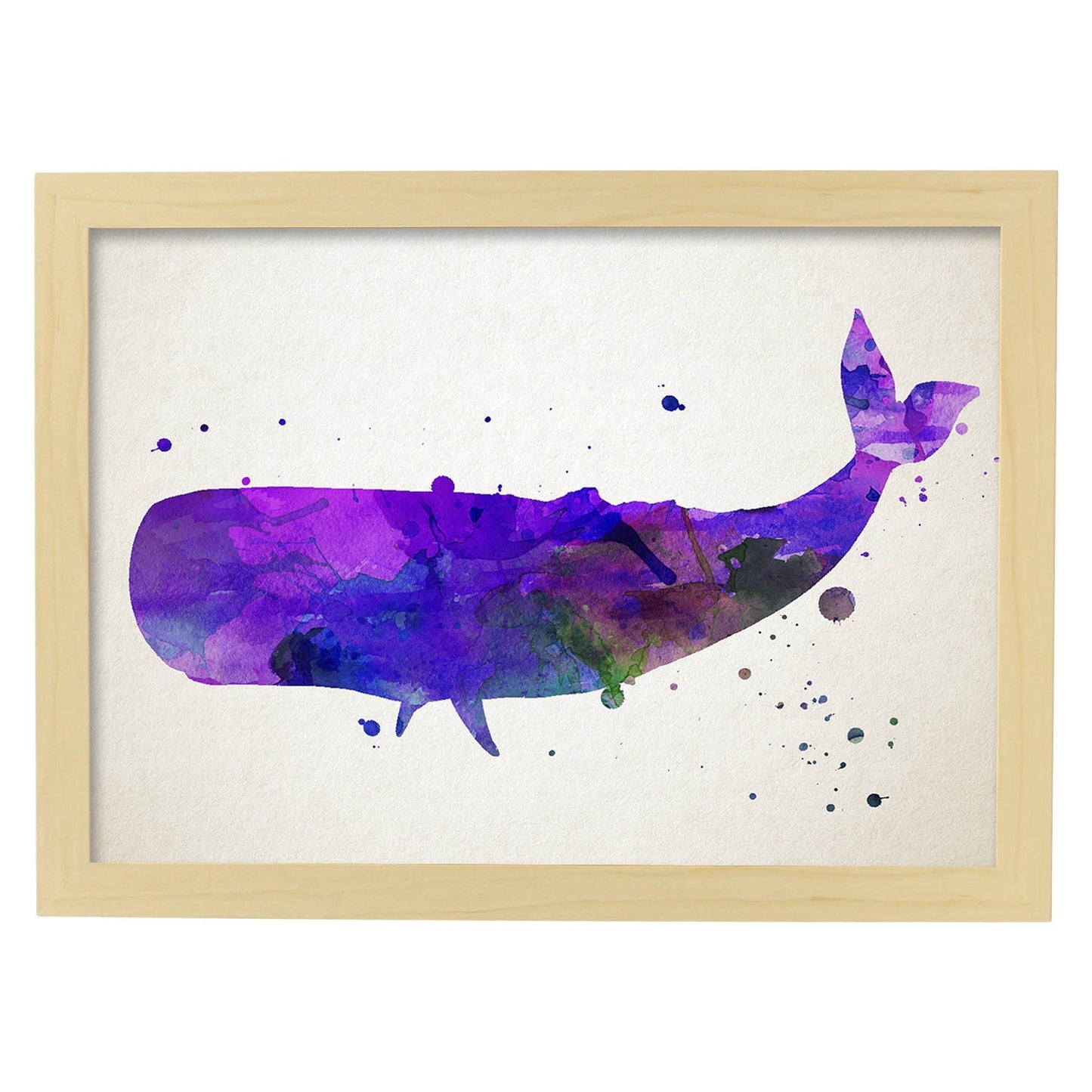 Poster de Ballena estilo acuarela. Láminas de animales con estilo acuarela-Artwork-Nacnic-A3-Marco Madera clara-Nacnic Estudio SL
