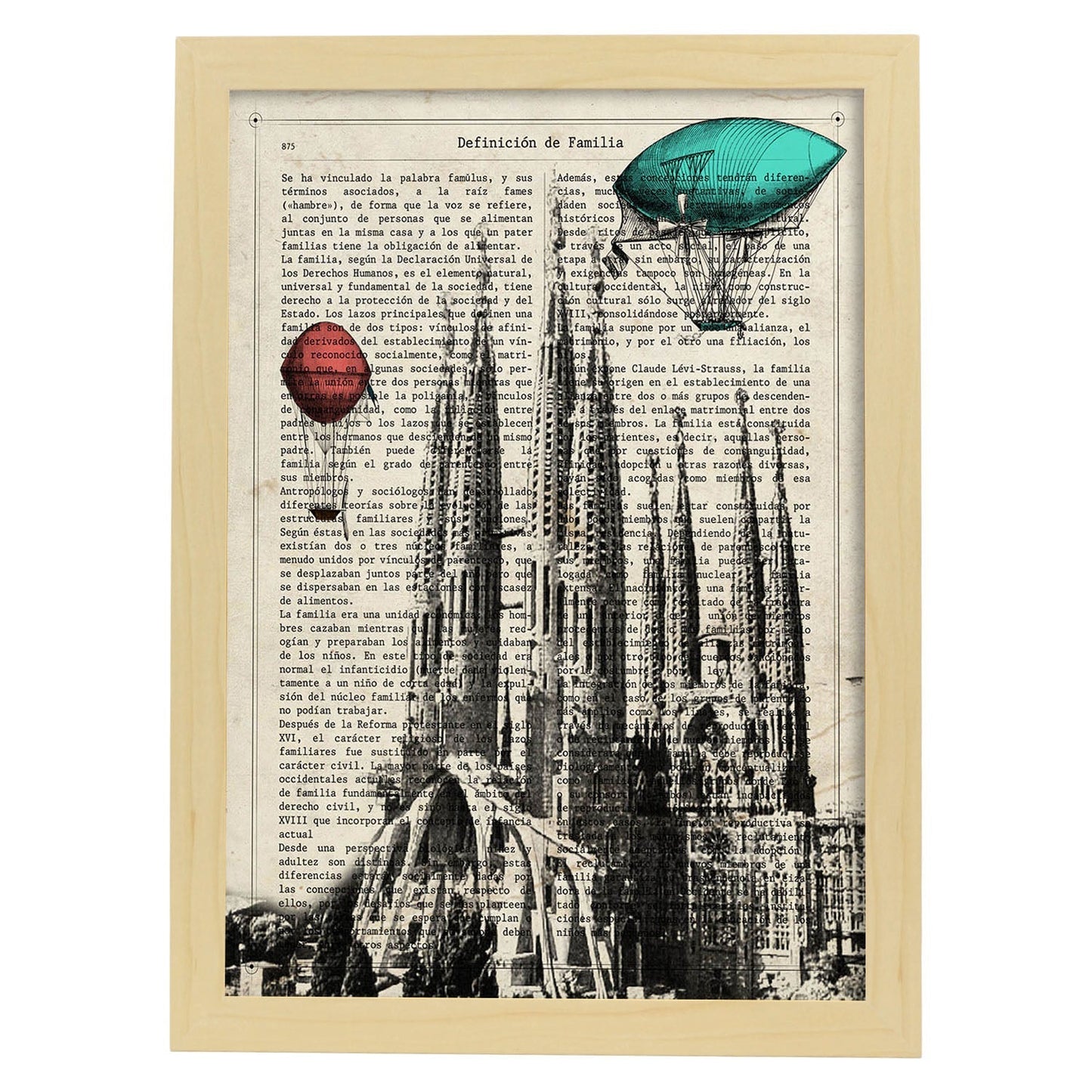 Poster de Barcelona. La sagrada Familia. Láminas de monumentos del mundo. Diseño de viaje y de paises.-Artwork-Nacnic-A3-Marco Madera clara-Nacnic Estudio SL