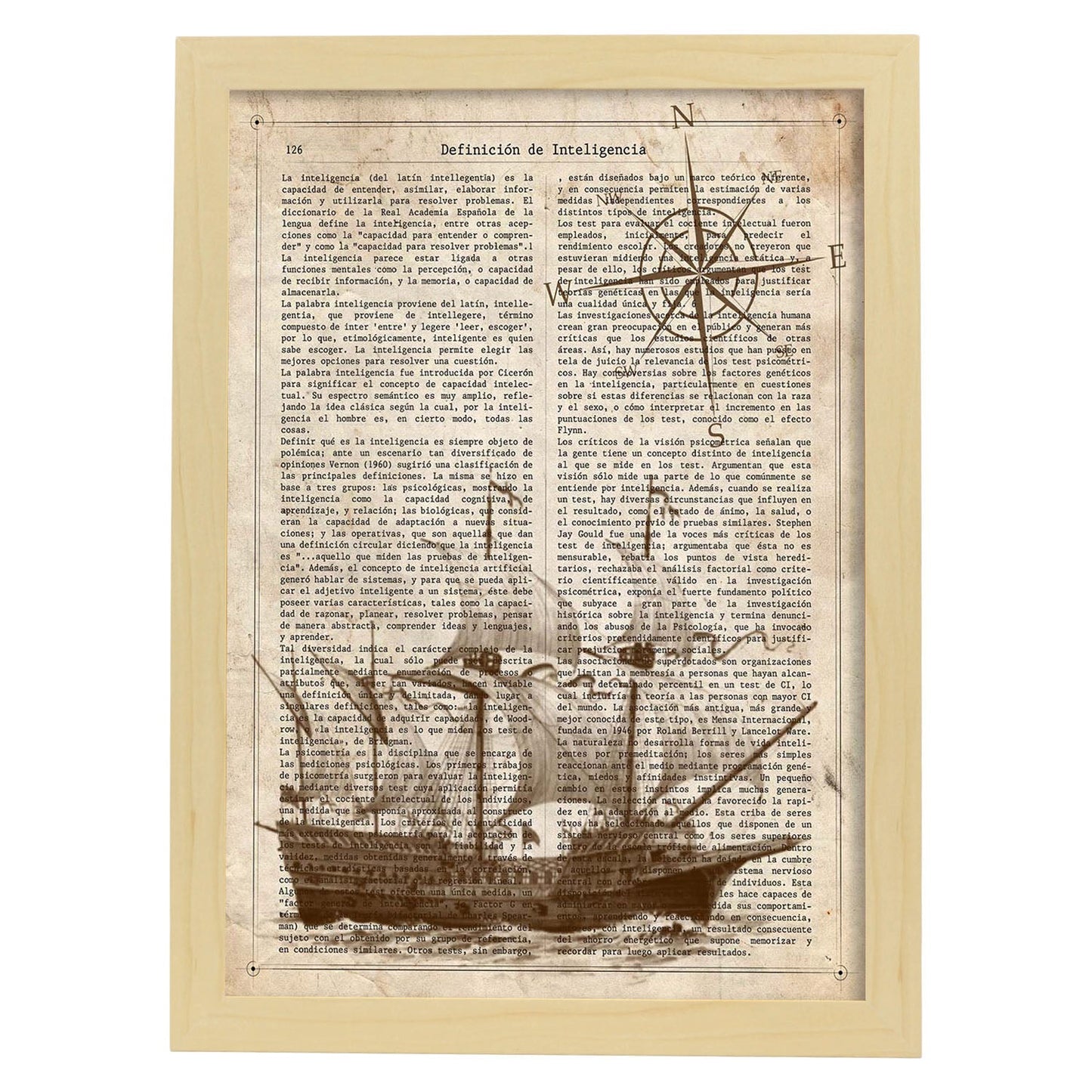 Poster de Barco antiguo con brujula. Láminas de vehículos con definiciones. Ilustraciones vintage de coches, motos, aviones,
-Artwork-Nacnic-A4-Marco Madera clara-Nacnic Estudio SL