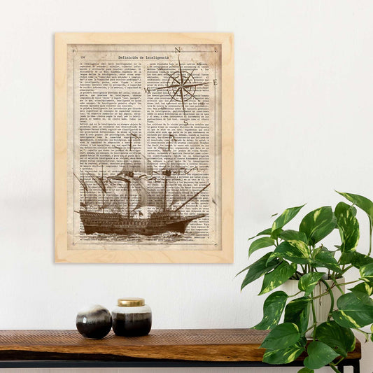 Poster de Barco antiguo con brujula. Láminas de vehículos con definiciones. Ilustraciones vintage de coches, motos, aviones, 
-Artwork-Nacnic-Nacnic Estudio SL
