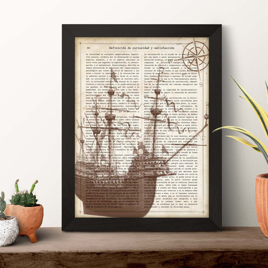 Poster de Barco antiguo. Láminas de vehículos con definiciones. Ilustraciones vintage de coches, motos, aviones, 
-Artwork-Nacnic-Nacnic Estudio SL
