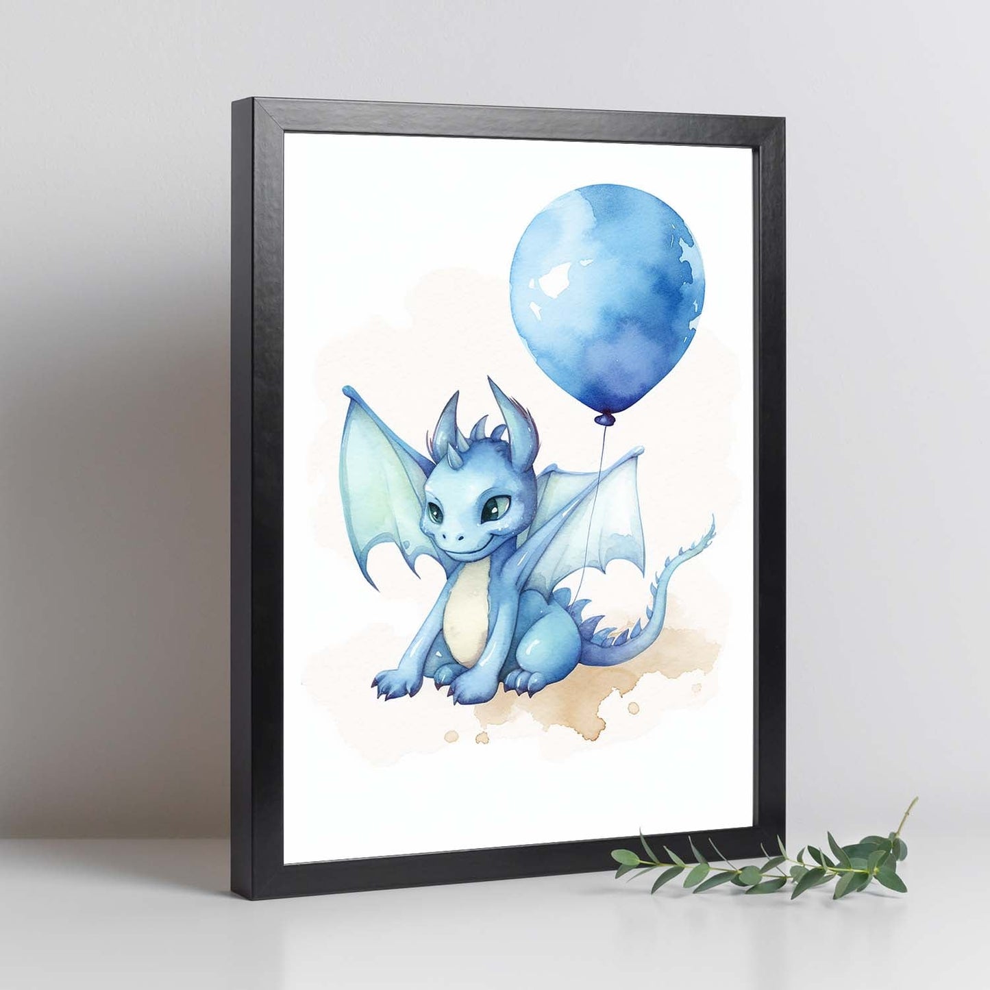 Lámina de Bebé Dragón Azul en Acuarela