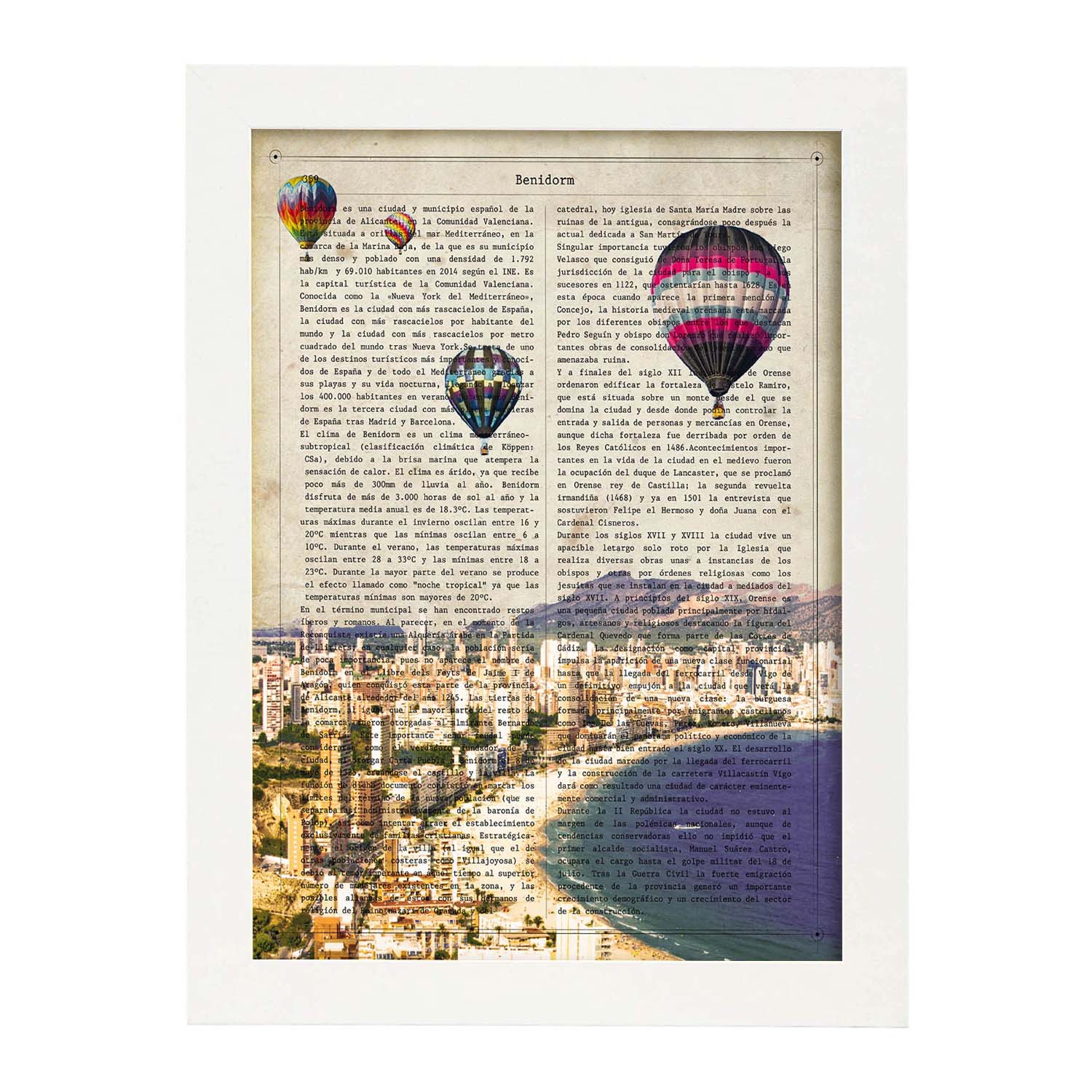 Poster de Benidorm. Láminas de ciudades españolas con definiciones. Decoración de interiores para españoles.-Artwork-Nacnic-A3-Marco Blanco-Nacnic Estudio SL