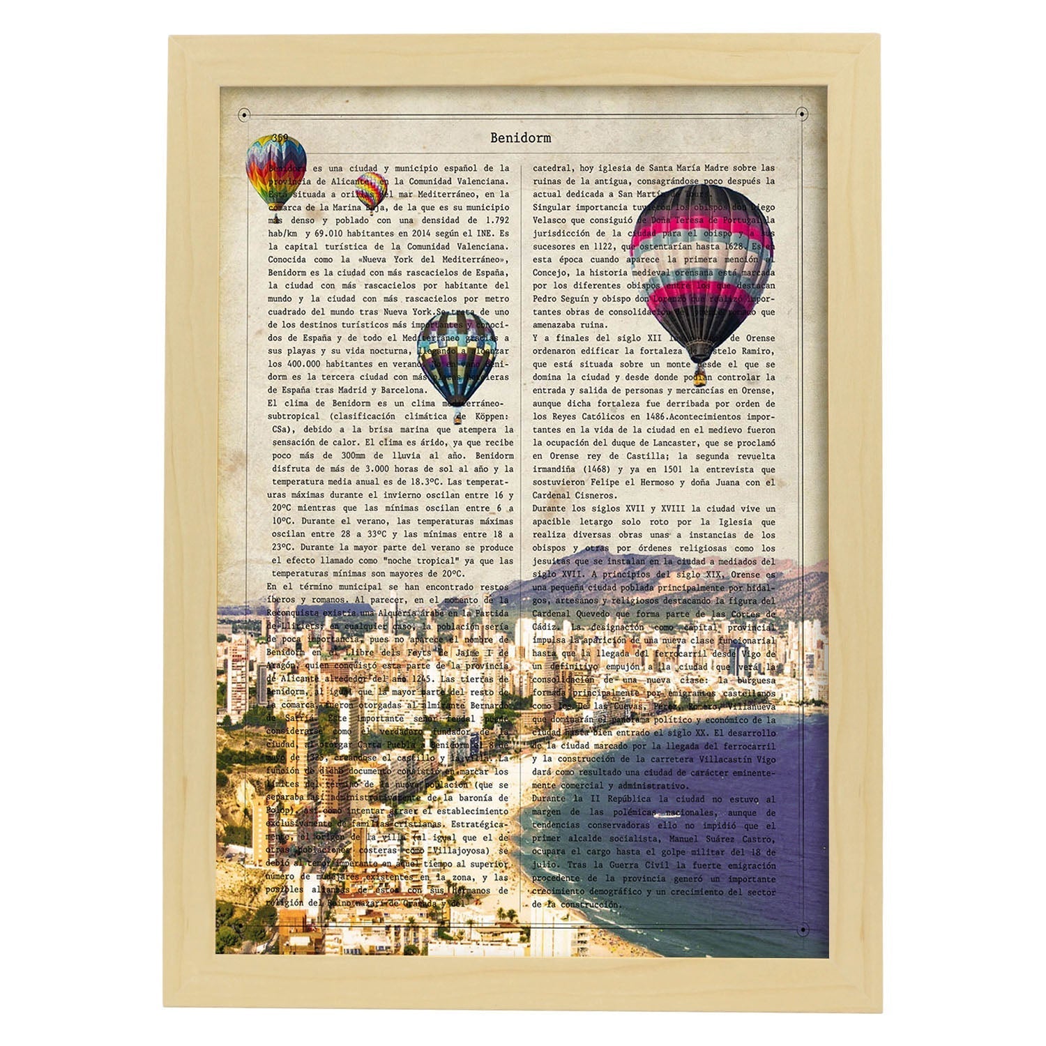 Poster de Benidorm. Láminas de ciudades españolas con definiciones. Decoración de interiores para españoles.-Artwork-Nacnic-A3-Marco Madera clara-Nacnic Estudio SL