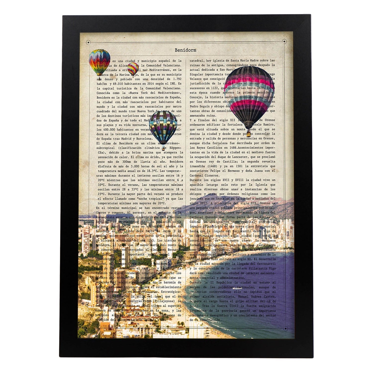 Poster de Benidorm. Láminas de ciudades españolas con definiciones. Decoración de interiores para españoles.-Artwork-Nacnic-A3-Marco Negro-Nacnic Estudio SL