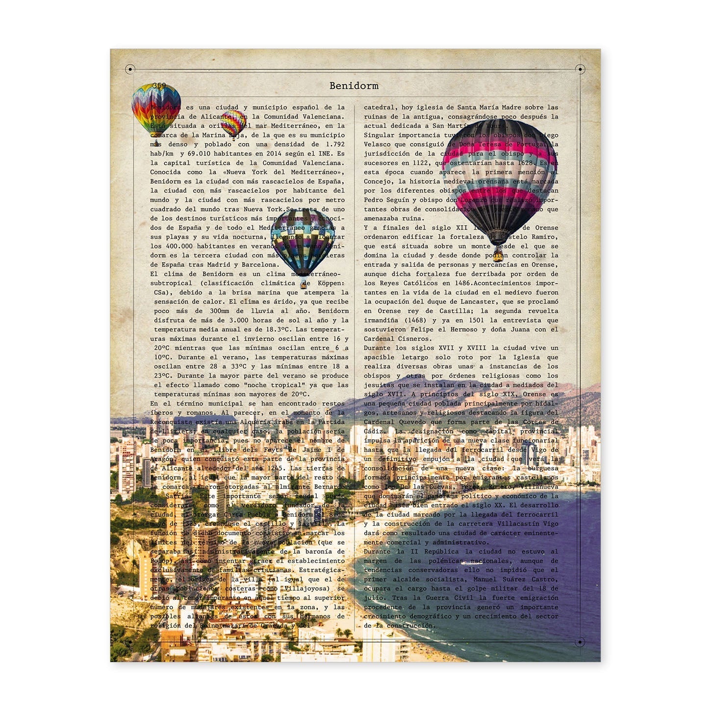 Poster de Benidorm. Láminas de ciudades españolas con definiciones. Decoración de interiores para españoles.-Artwork-Nacnic-A4-Sin marco-Nacnic Estudio SL