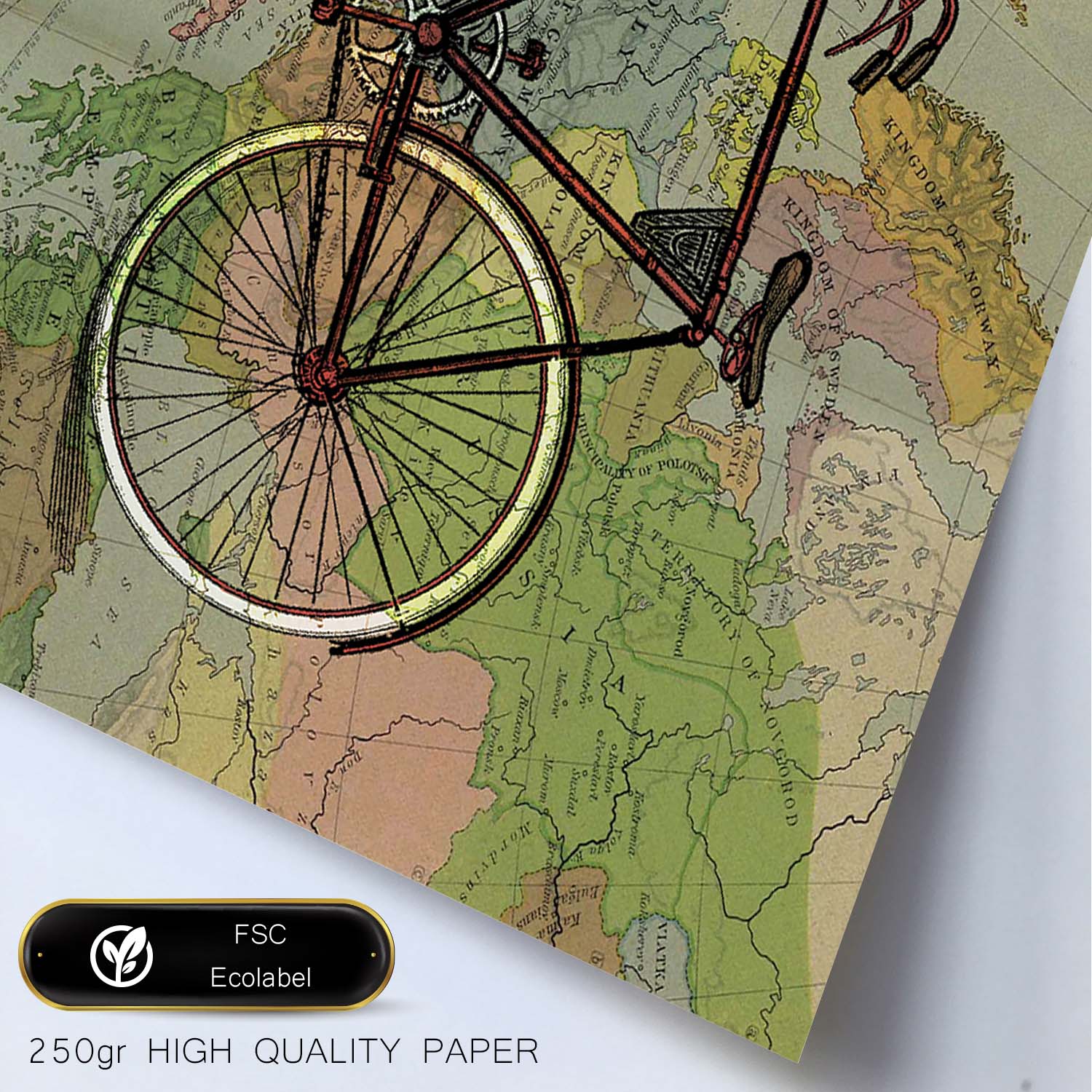 Poster de Bici en mapa de Europa. Láminas de mapas del mundo. Decoración con mapas e imágenes vintage.-Artwork-Nacnic-Nacnic Estudio SL