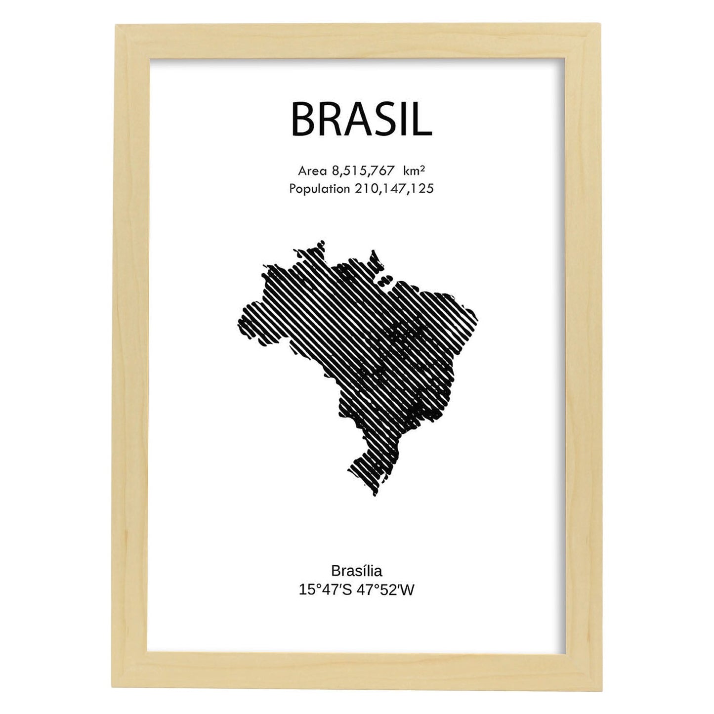 Poster de Brasil. Láminas de paises y continentes del mundo.-Artwork-Nacnic-A4-Marco Madera clara-Nacnic Estudio SL