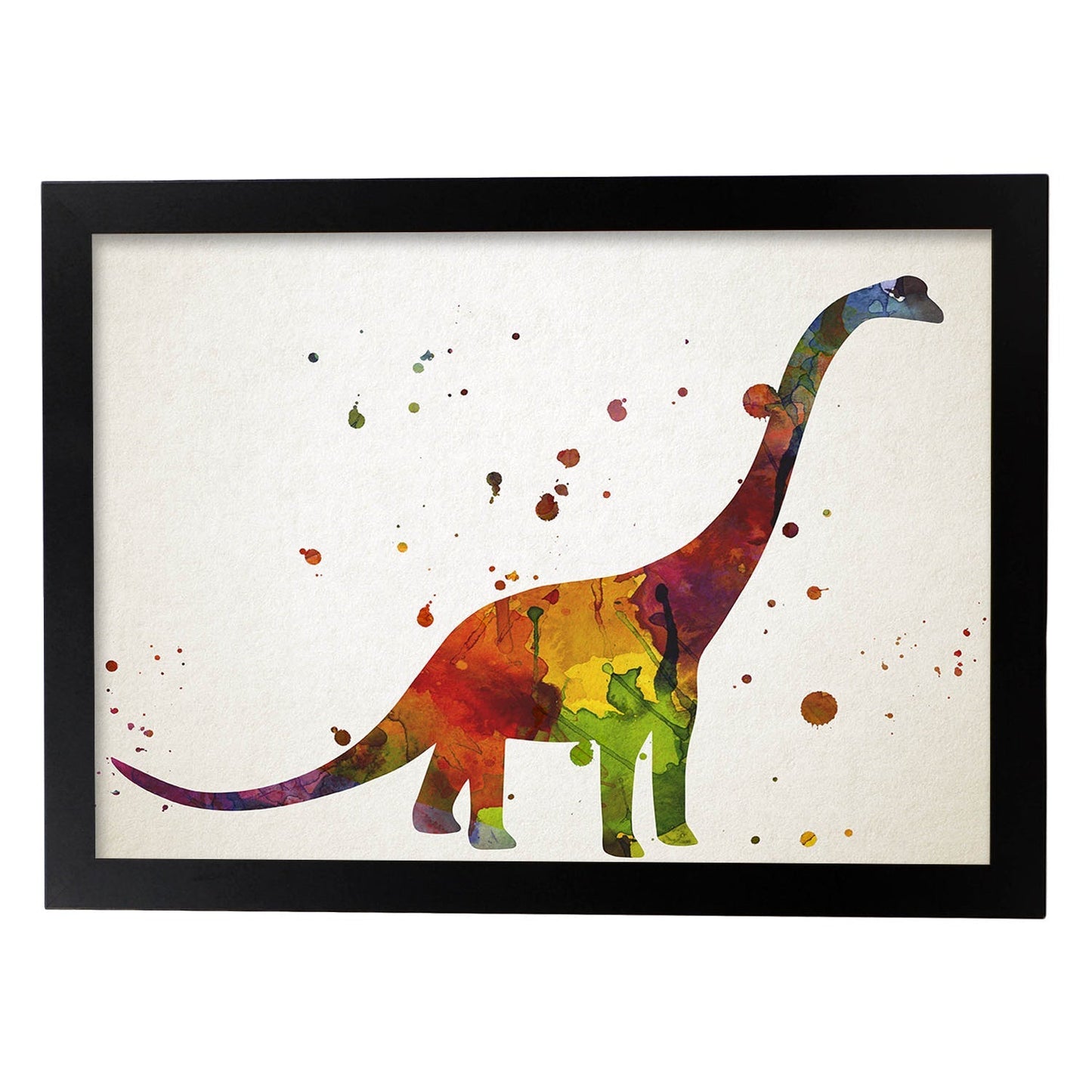 Poster de Brontosaurio estilo acuarela. Láminas de animales con estilo acuarela-Artwork-Nacnic-A4-Marco Negro-Nacnic Estudio SL