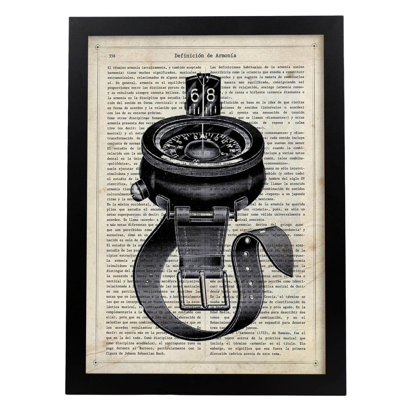 Poster de Brújula de agua. Láminas vintage con definiciones. Diseño de interiores.-Artwork-Nacnic-A4-Marco Negro-Nacnic Estudio SL
