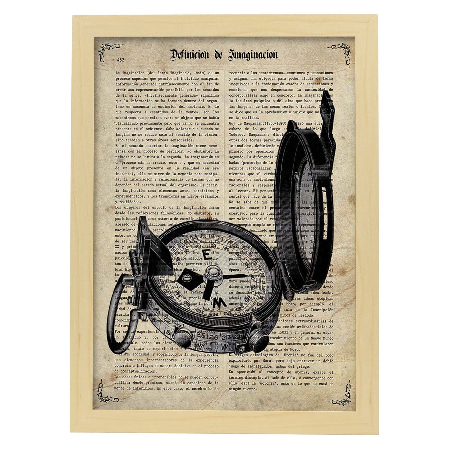 Poster de Brújula. Láminas vintage con definiciones. Diseño de interiores.-Artwork-Nacnic-A3-Marco Madera clara-Nacnic Estudio SL