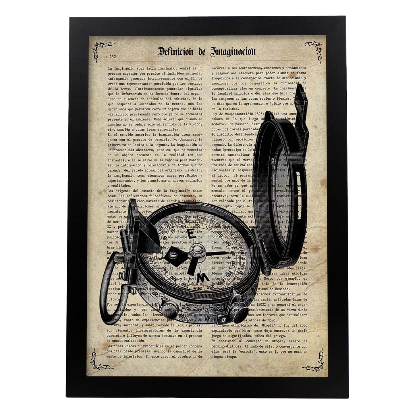 Poster de Brújula. Láminas vintage con definiciones. Diseño de interiores.-Artwork-Nacnic-A4-Marco Negro-Nacnic Estudio SL