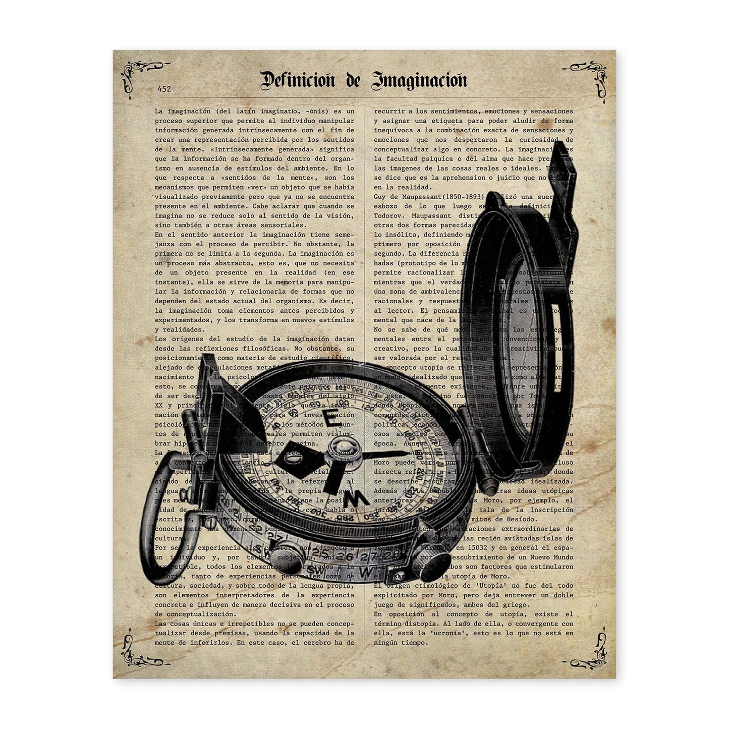 Poster de Brújula. Láminas vintage con definiciones. Diseño de interiores.-Artwork-Nacnic-A4-Sin marco-Nacnic Estudio SL