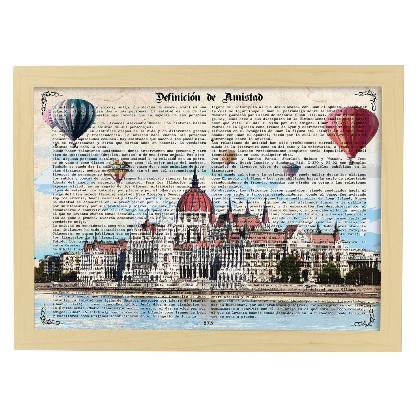 Poster de Budapest (Hungria). Láminas e ilustraciones de ciudades del mundo y monumentos famosos.-Artwork-Nacnic-A3-Marco Madera clara-Nacnic Estudio SL