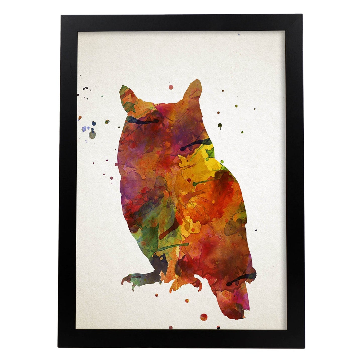 Poster de Buho estilo acuarela. Láminas de animales con estilo acuarela-Artwork-Nacnic-A4-Marco Negro-Nacnic Estudio SL