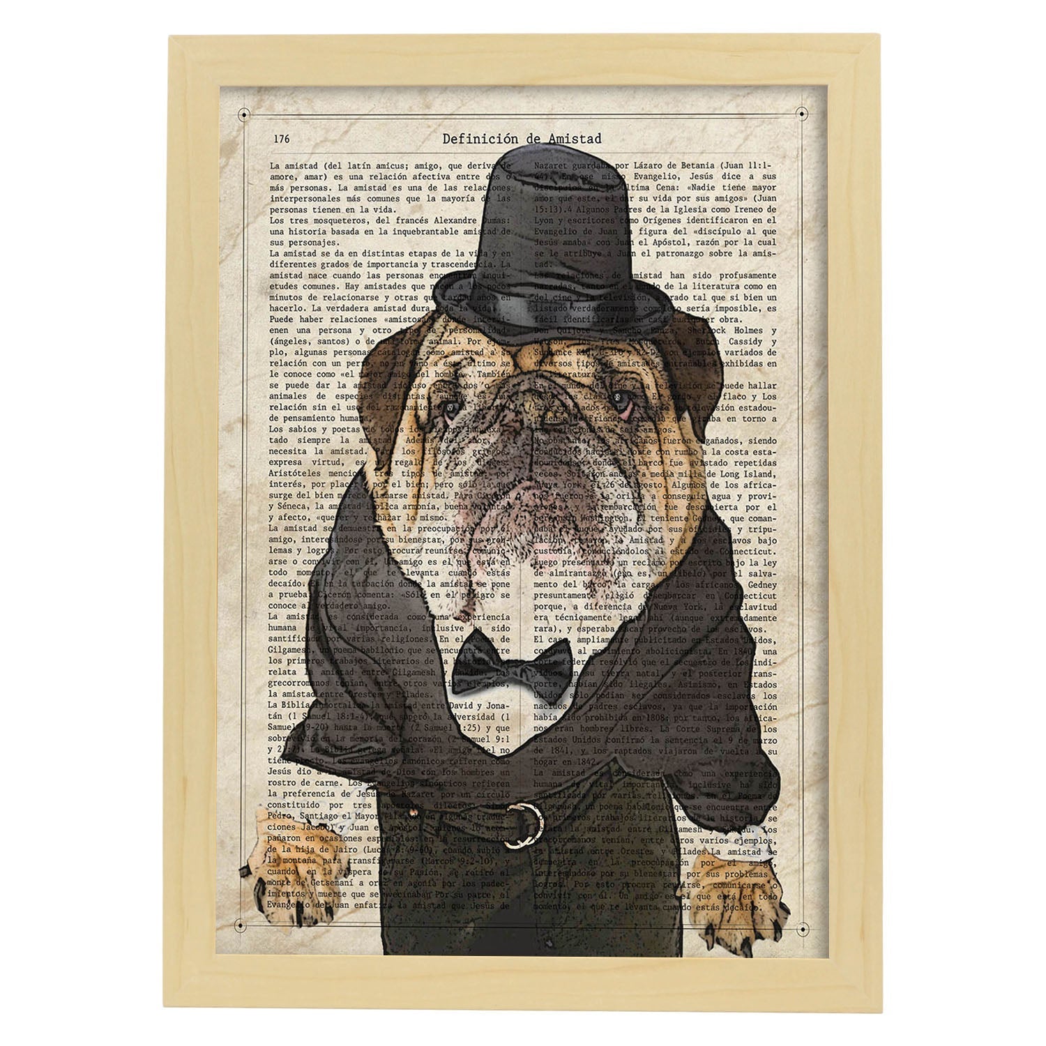 Poster de Bulldog trajeado. Láminas de animales con definiciones. Regalo para los amantes de los animales.-Artwork-Nacnic-A3-Marco Madera clara-Nacnic Estudio SL
