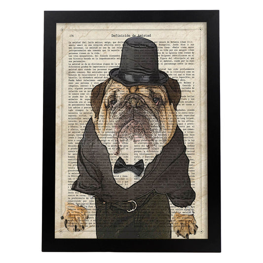 Poster de Bulldog trajeado. Láminas de animales con definiciones. Regalo para los amantes de los animales.-Artwork-Nacnic-A4-Marco Negro-Nacnic Estudio SL