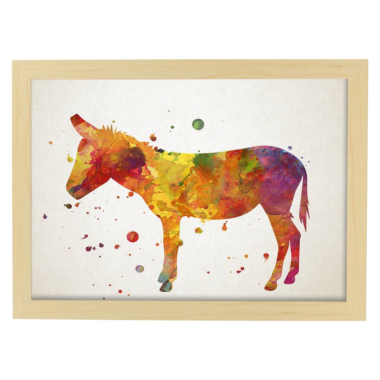 Poster de Burro estilo acuarela. Láminas de animales con estilo acuarela-Artwork-Nacnic-A3-Marco Madera clara-Nacnic Estudio SL