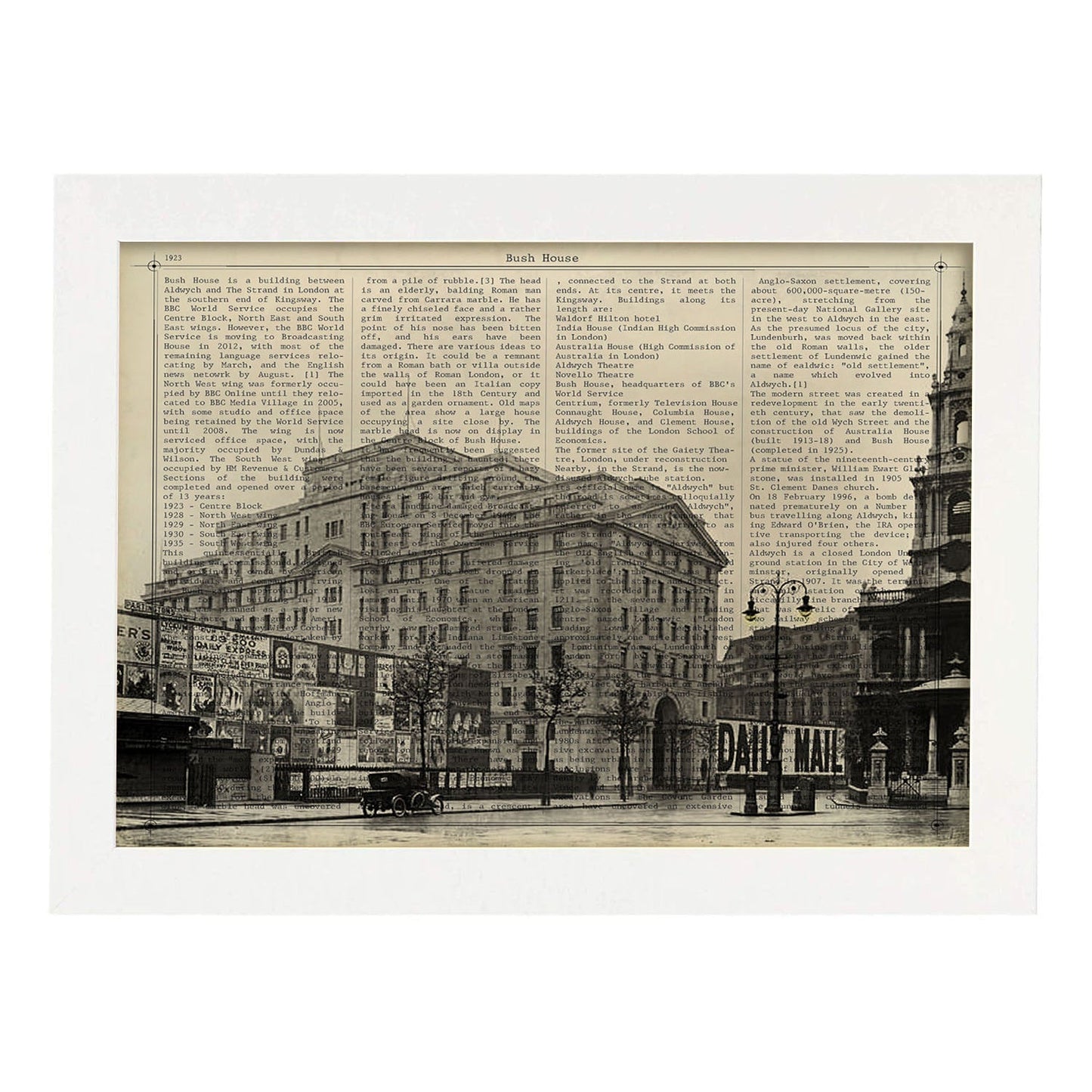 Poster de Bush House. Láminas e ilustraciones de ciudades del mundo y monumentos famosos.-Artwork-Nacnic-A3-Marco Blanco-Nacnic Estudio SL