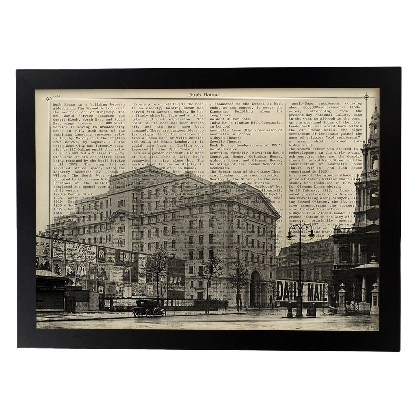 Poster de Bush House. Láminas e ilustraciones de ciudades del mundo y monumentos famosos.-Artwork-Nacnic-A4-Marco Negro-Nacnic Estudio SL