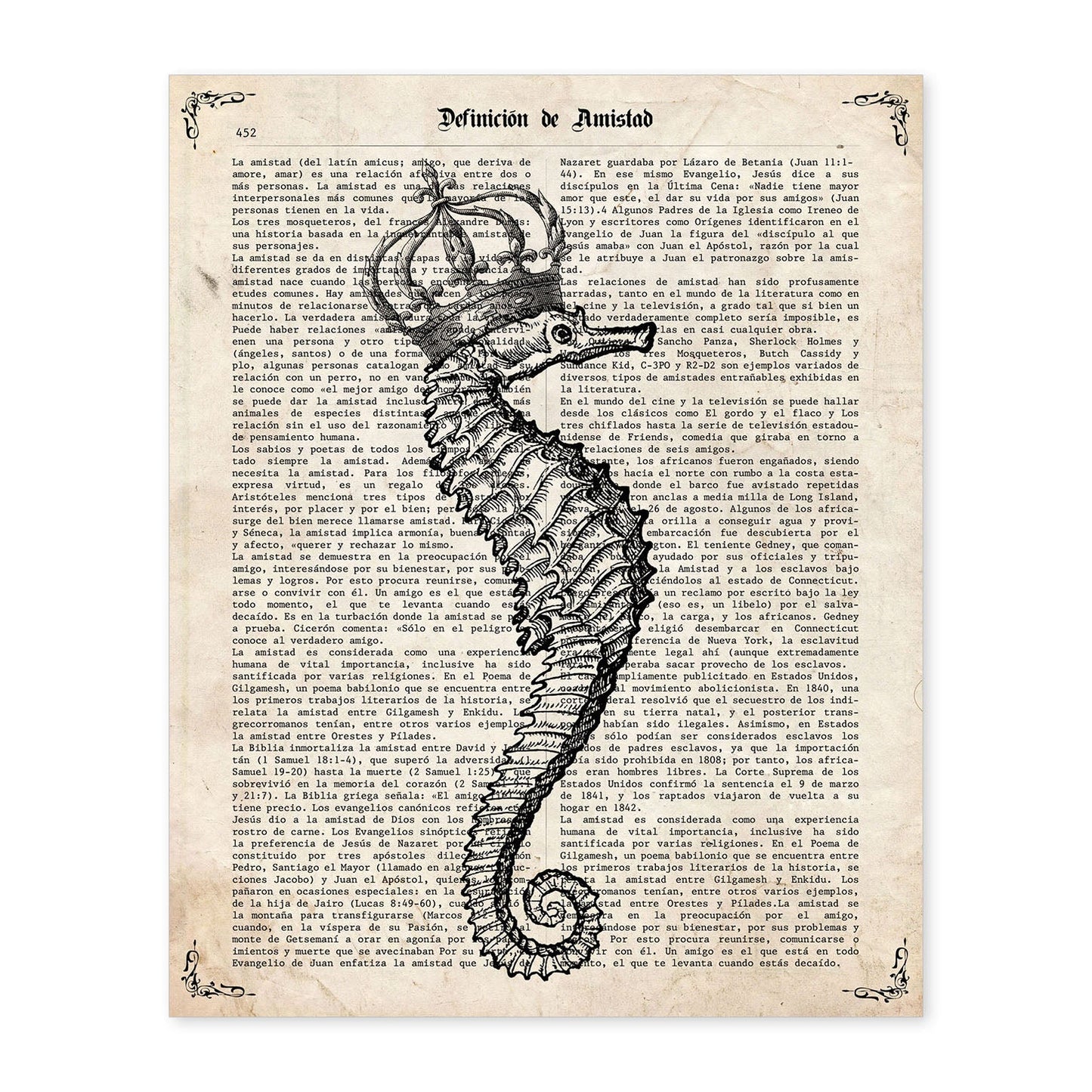 Poster de Caballito de mar con corona. Láminas de animales con definiciones. Regalo para los amantes de los animales.-Artwork-Nacnic-A4-Sin marco-Nacnic Estudio SL