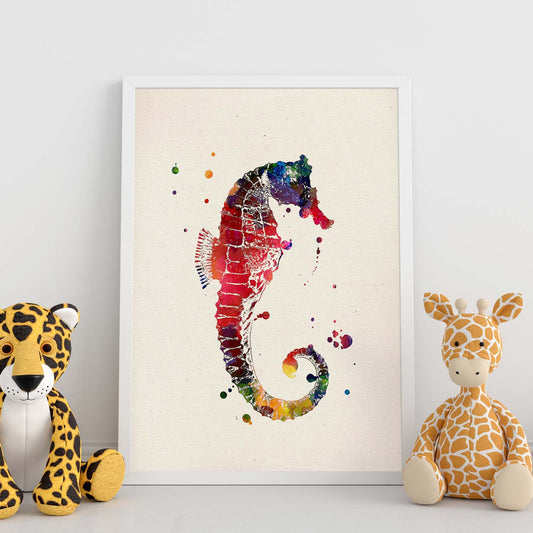 Poster de Caballito de mar con diseño acuarela. Mix de láminas con estilo acuarela-Artwork-Nacnic-Nacnic Estudio SL