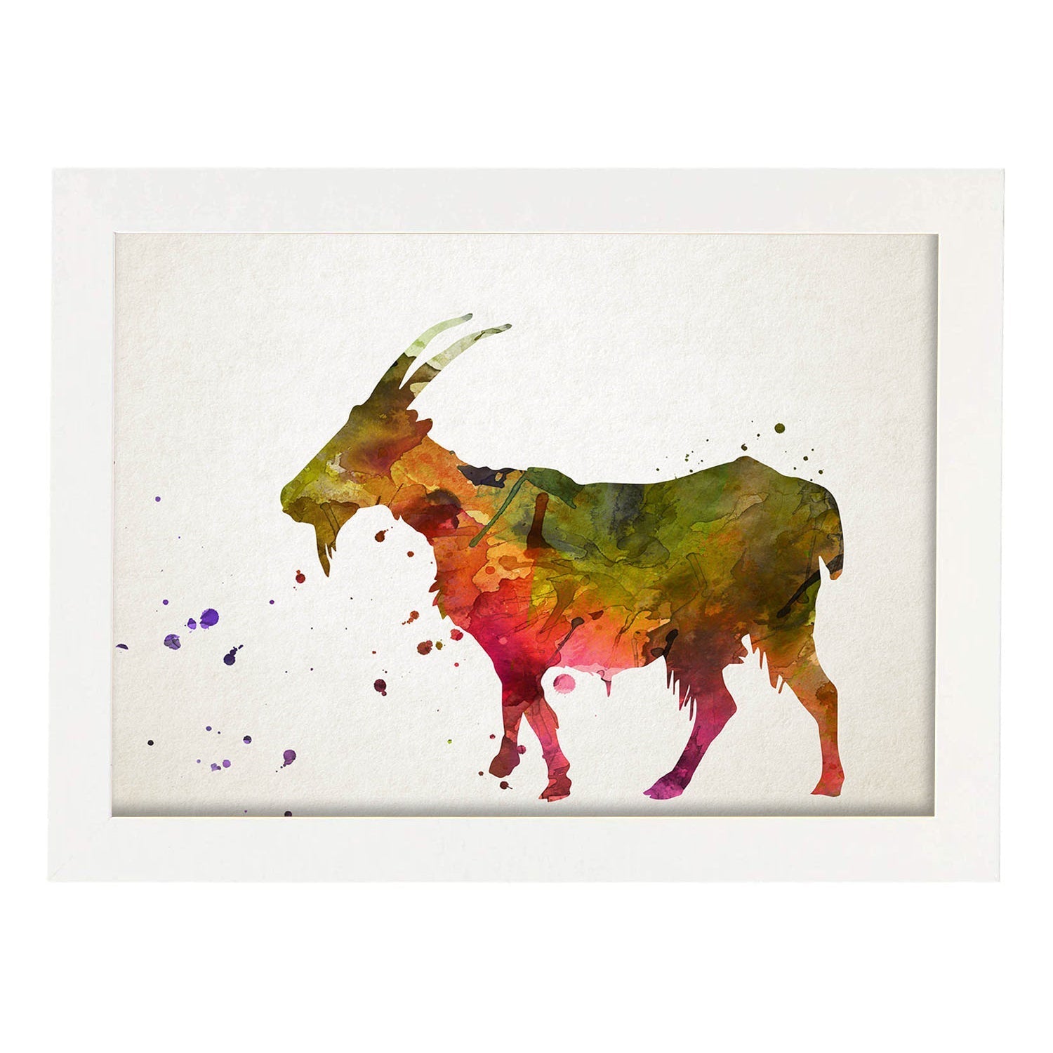 Poster de Cabra estilo acuarela. Láminas de animales con estilo acuarela-Artwork-Nacnic-A3-Marco Blanco-Nacnic Estudio SL