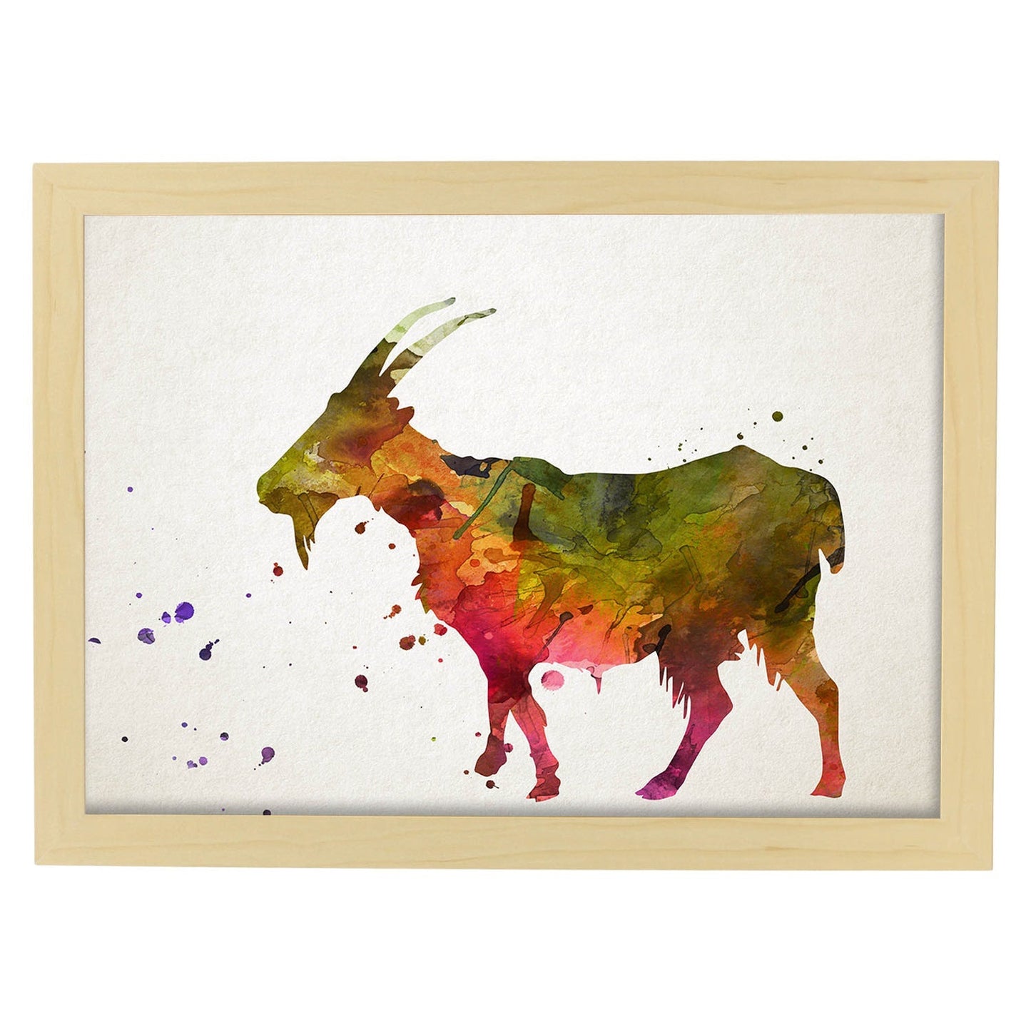 Poster de Cabra estilo acuarela. Láminas de animales con estilo acuarela-Artwork-Nacnic-A3-Marco Madera clara-Nacnic Estudio SL