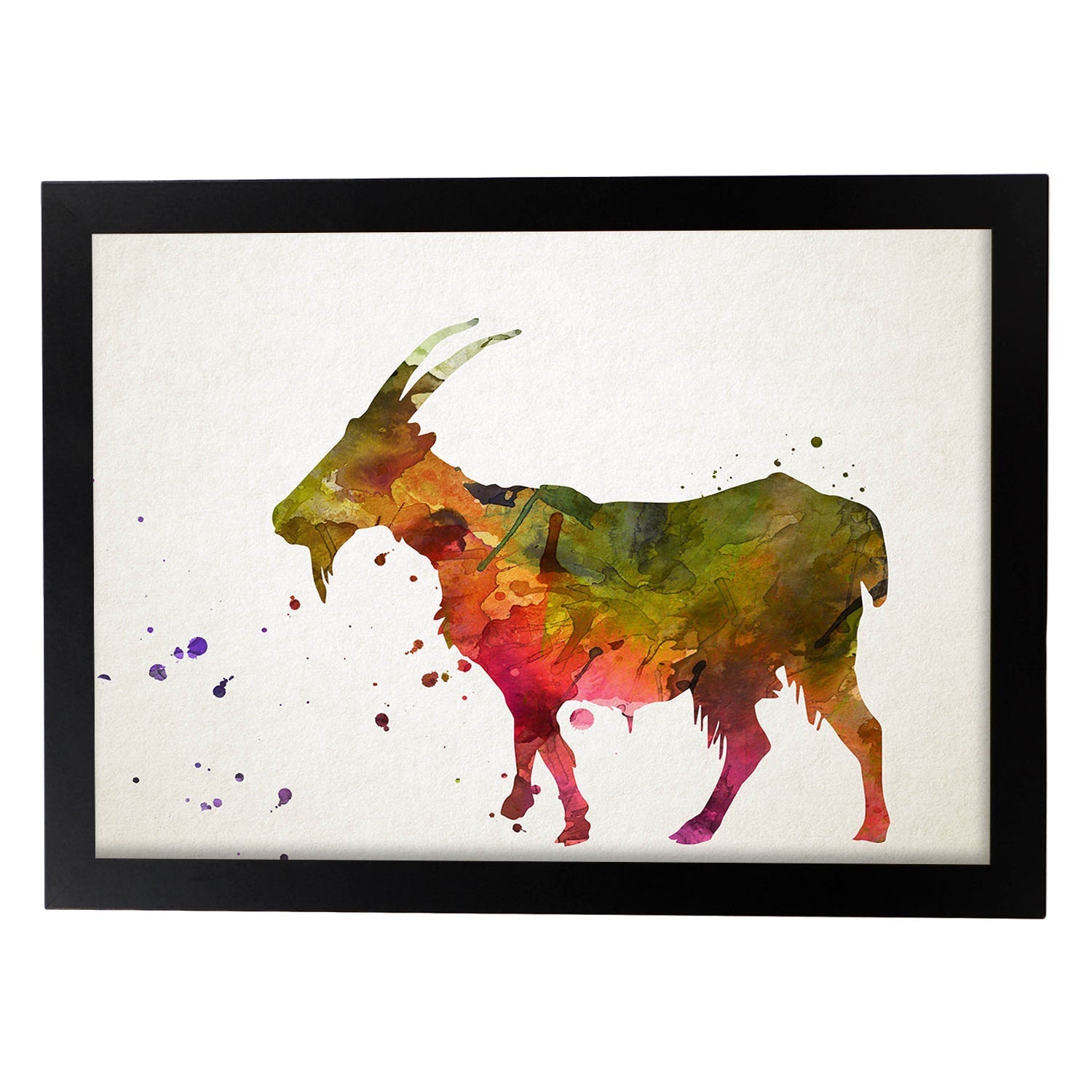 Poster de Cabra estilo acuarela. Láminas de animales con estilo acuarela-Artwork-Nacnic-A4-Marco Negro-Nacnic Estudio SL