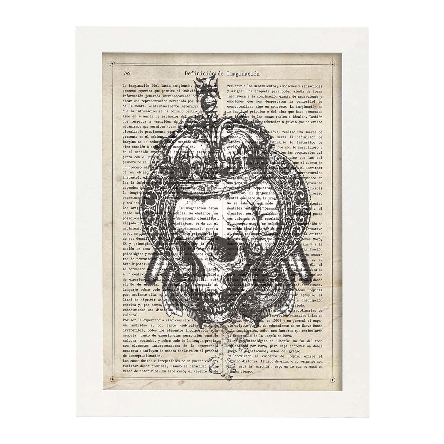 Poster de Calavera blanco. Láminas de calaveras. Decoración de hogar.-Artwork-Nacnic-A3-Marco Blanco-Nacnic Estudio SL