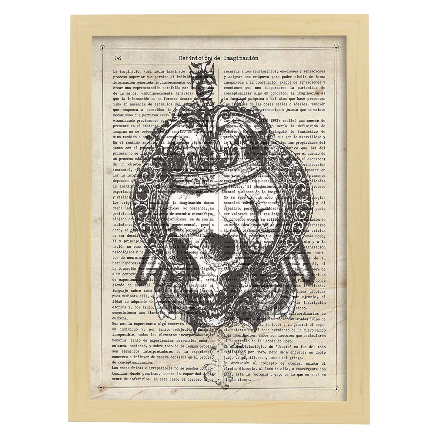 Poster de Calavera blanco. Láminas de calaveras. Decoración de hogar.-Artwork-Nacnic-A3-Marco Madera clara-Nacnic Estudio SL