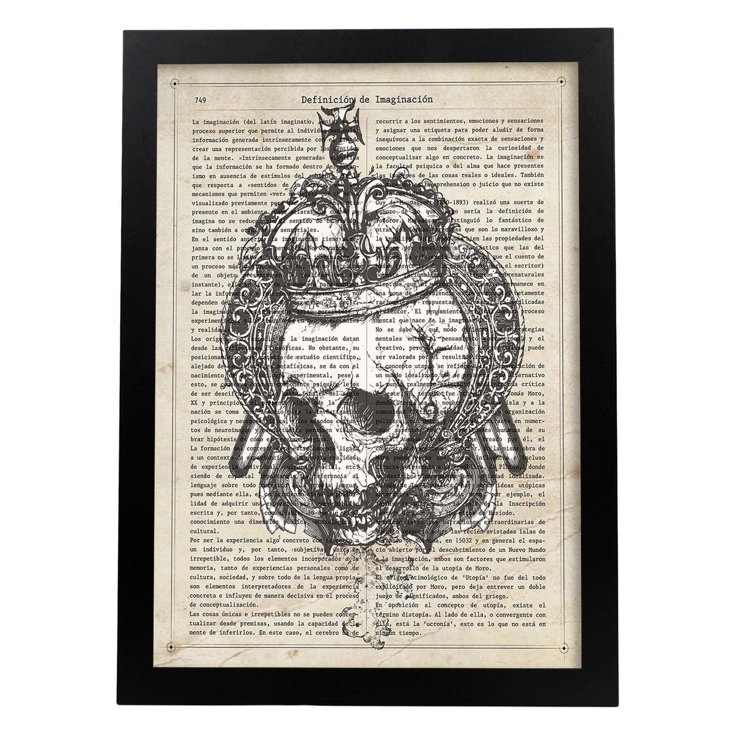 Poster de Calavera blanco. Láminas de calaveras. Decoración de hogar.-Artwork-Nacnic-A4-Marco Negro-Nacnic Estudio SL